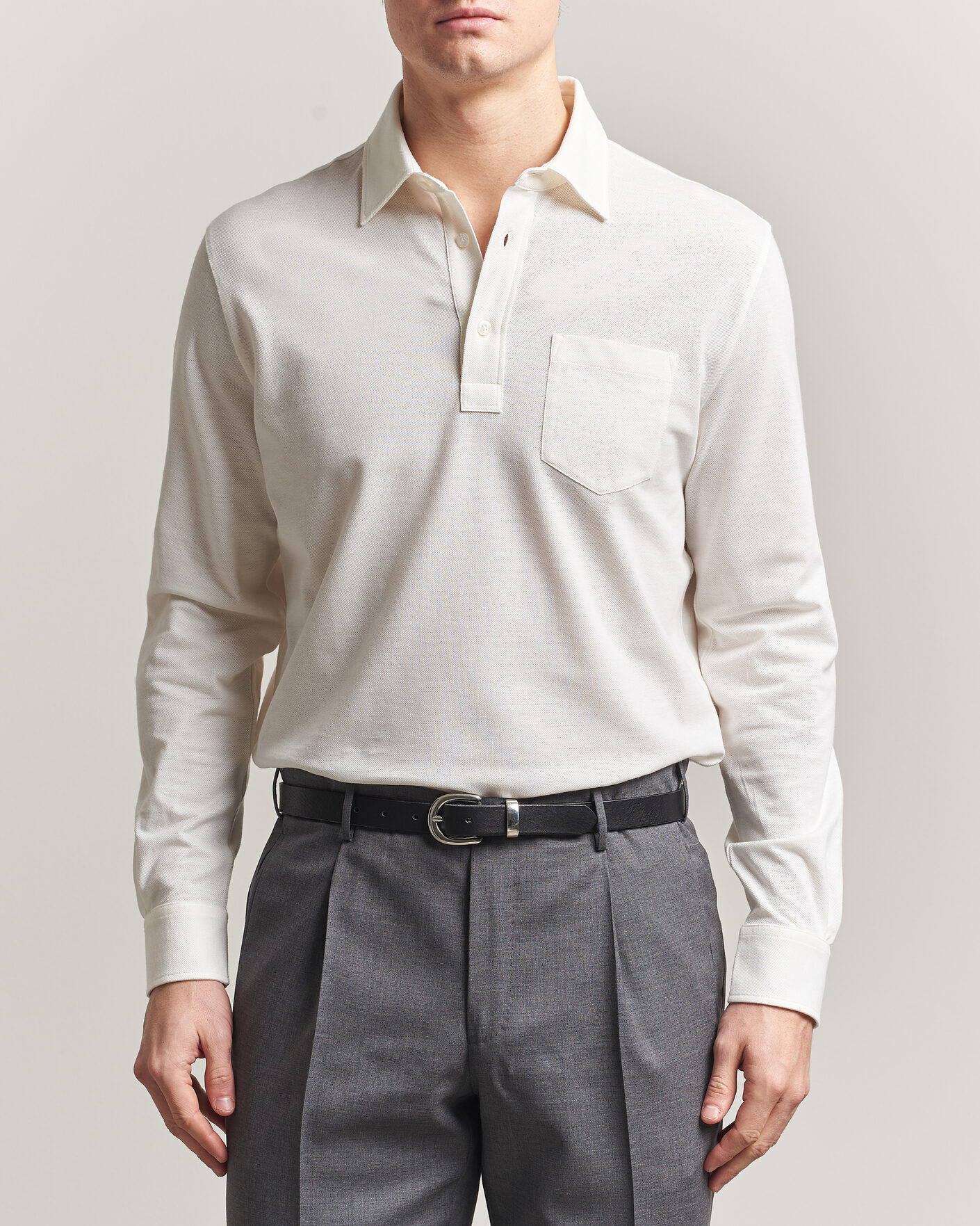 Hombres | Polos | Ralph Lauren Purple Label | Cotton/Cashmere Long Sleeve Polo Off White