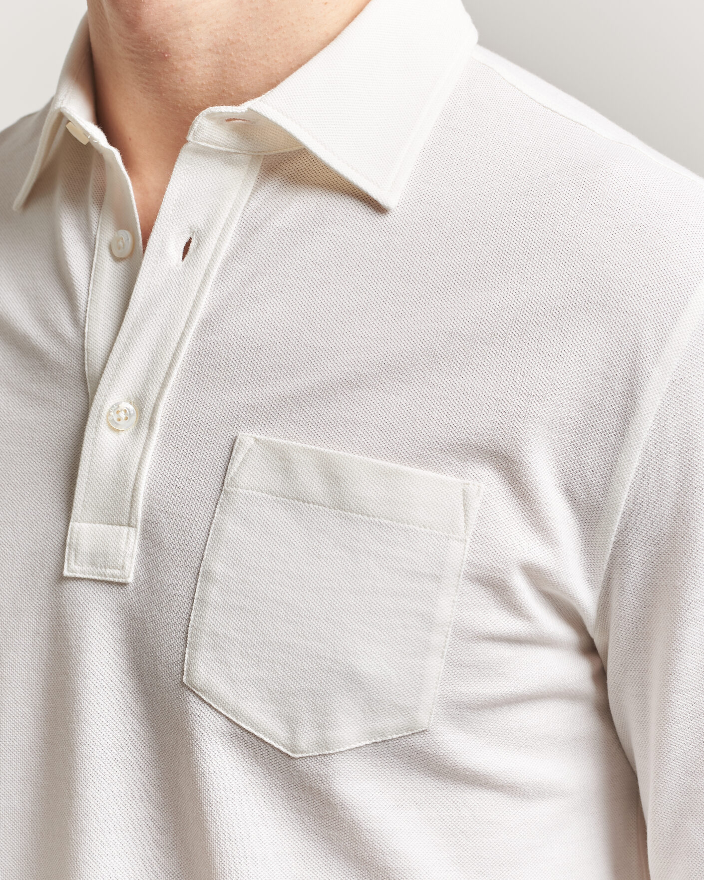 Hombres | Polos | Ralph Lauren Purple Label | Cotton/Cashmere Long Sleeve Polo Off White