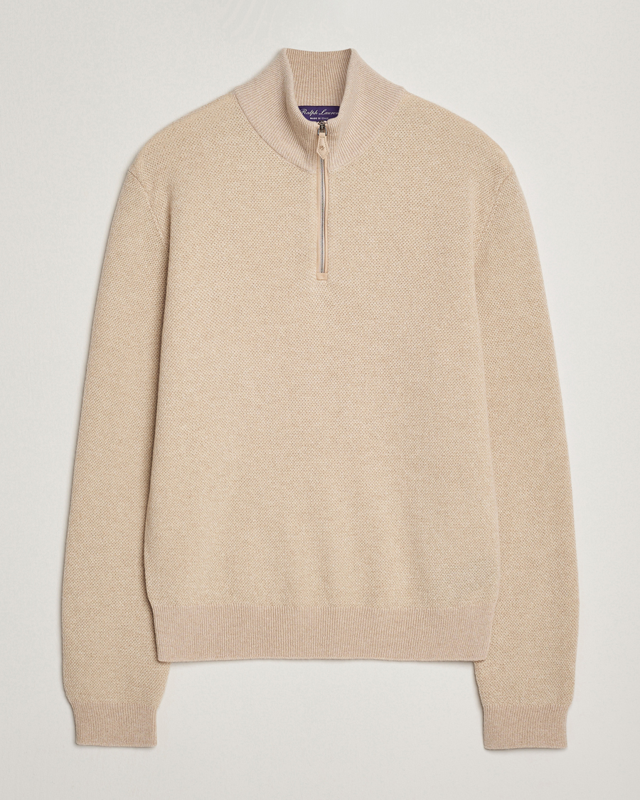 Hombres | Jerséis y prendas de punto | Ralph Lauren Purple Label | Cashmere Birdseye Half Zip Beige