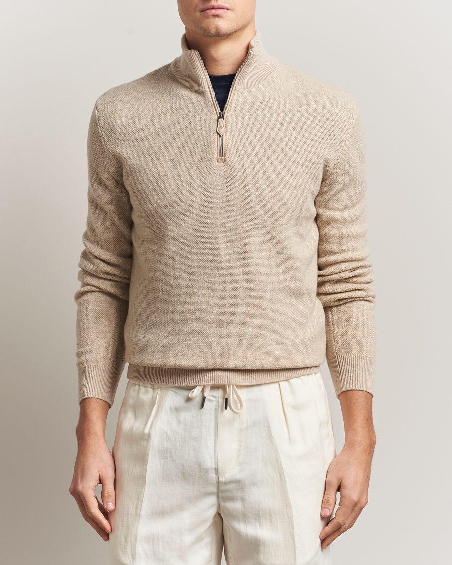 Hombres | Jerséis y prendas de punto | Ralph Lauren Purple Label | Cashmere Birdseye Half Zip Beige