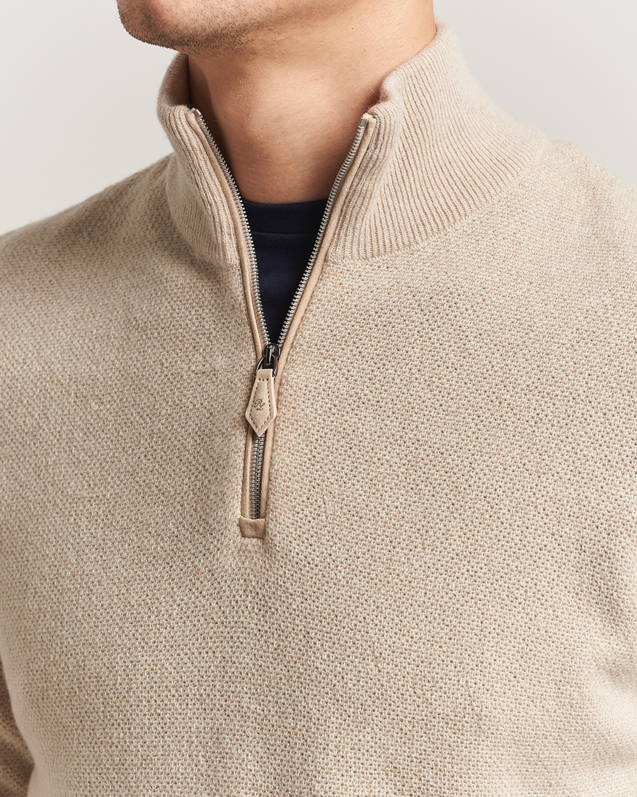 Hombres | Jerséis y prendas de punto | Ralph Lauren Purple Label | Cashmere Birdseye Half Zip Beige