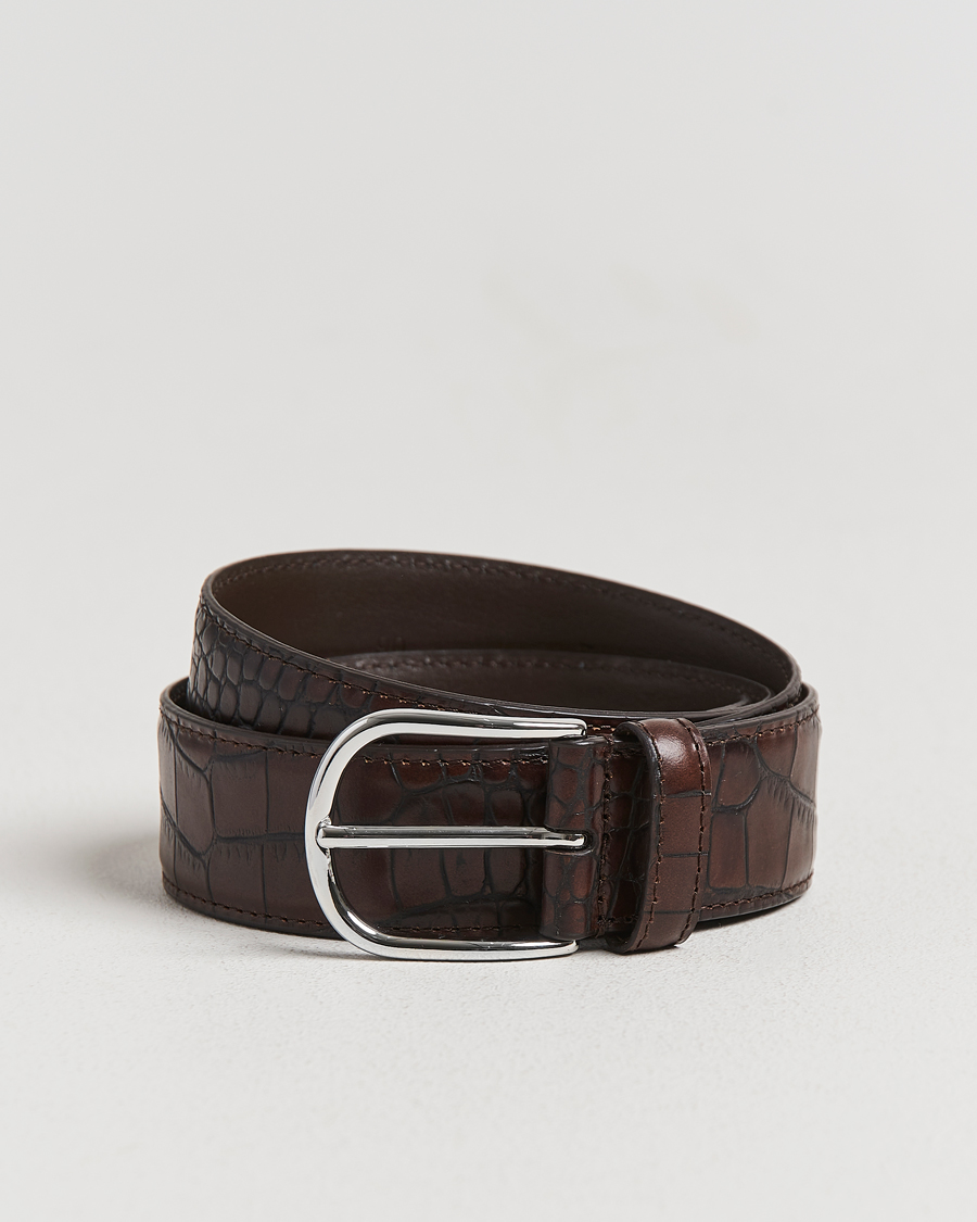 Hombres | Cinturones | Anderson's | Embossed 3,5cm Leather Belt Brown