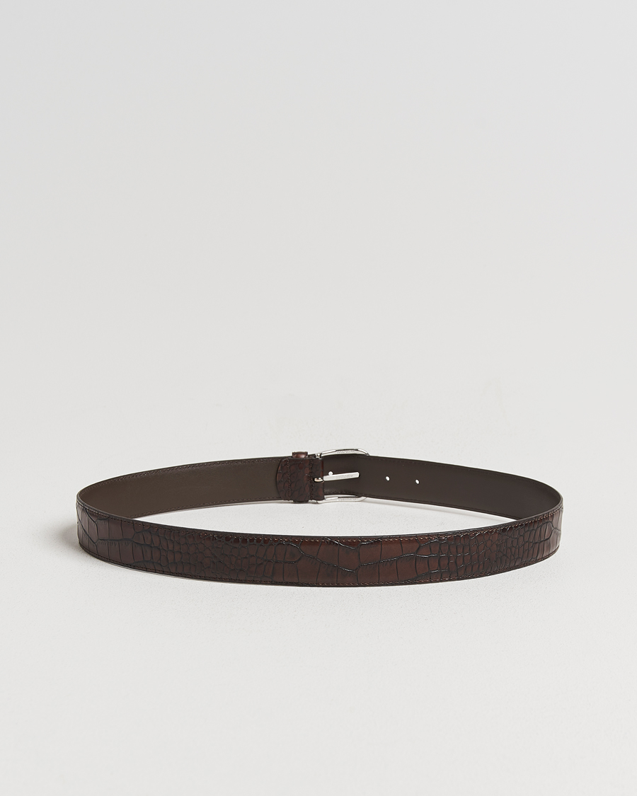 Hombres | Cinturones | Anderson's | Embossed 3,5cm Leather Belt Brown