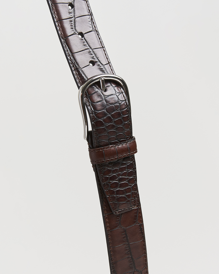 Hombres | Cinturones | Anderson's | Embossed 3,5cm Leather Belt Brown