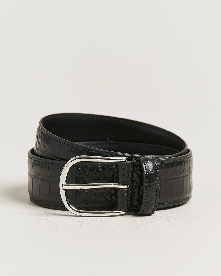 Hombres | Cinturones | Anderson's | Embossed 3,5cm Leather Belt Black
