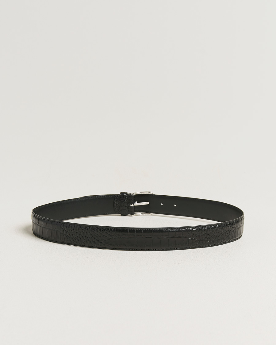 Hombres | Cinturones | Anderson's | Embossed 3,5cm Leather Belt Black