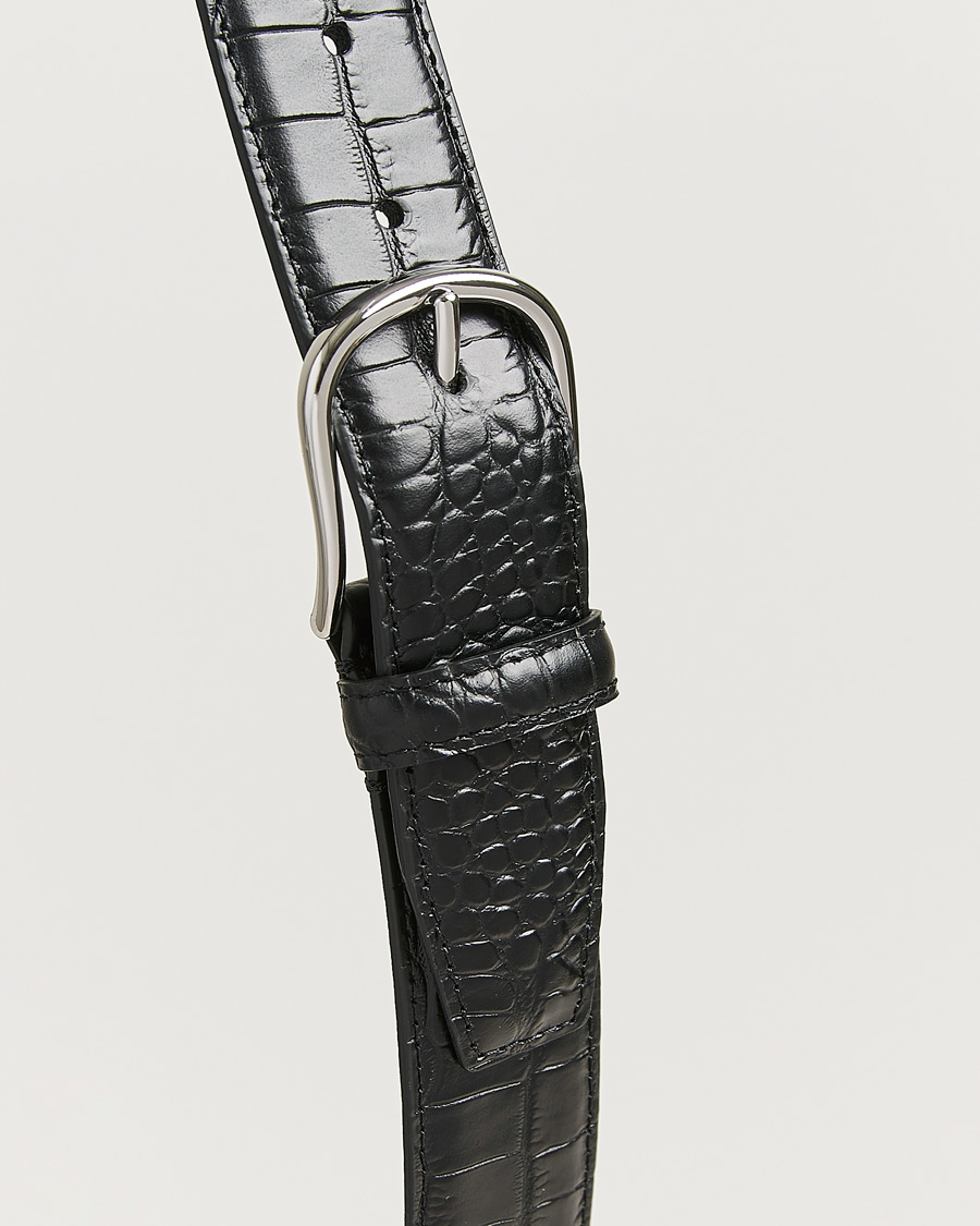 Hombres | Cinturones | Anderson's | Embossed 3,5cm Leather Belt Black