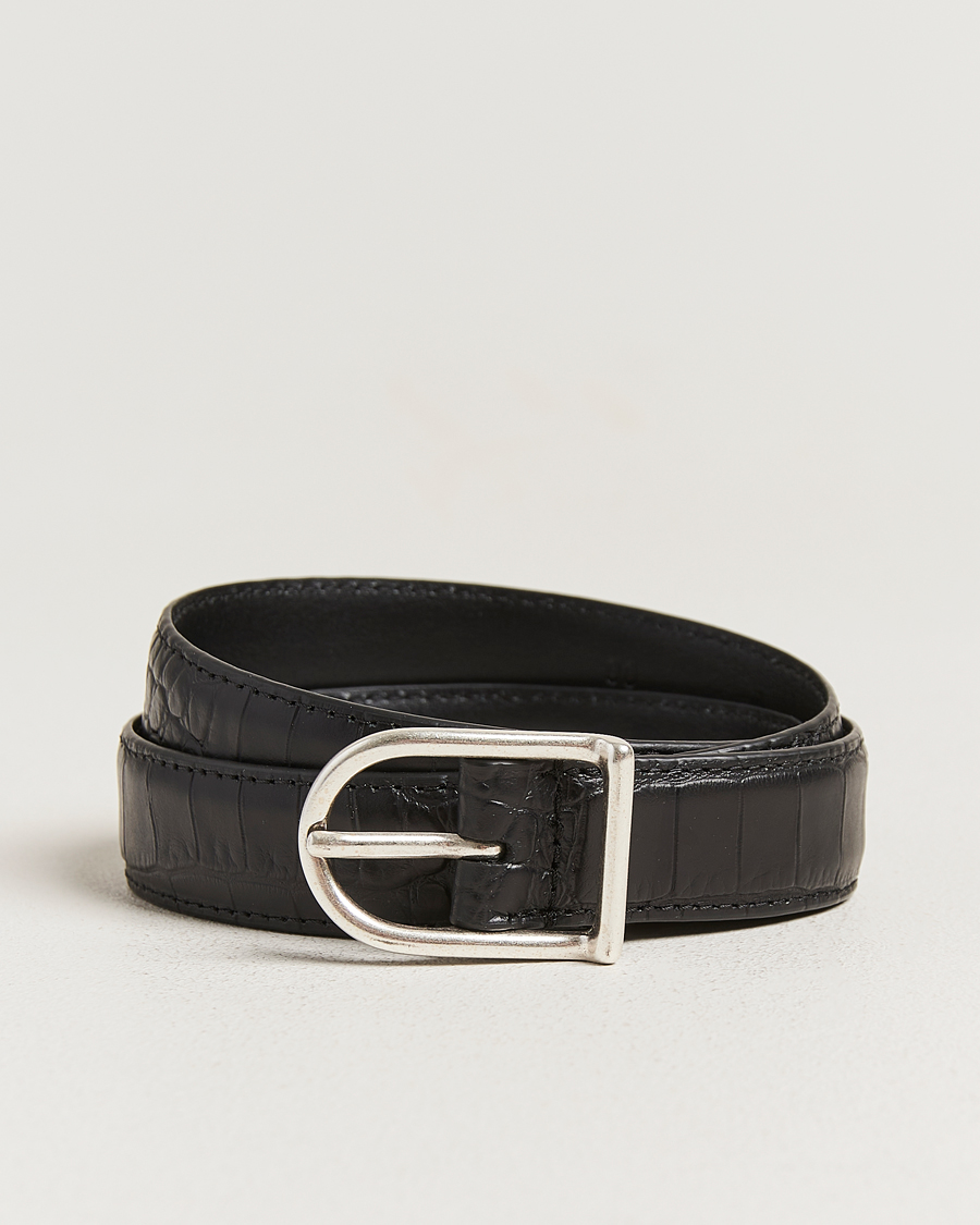 Hombres | Cinturones | Anderson's | Embossed 2,5cm Lether Belt Black