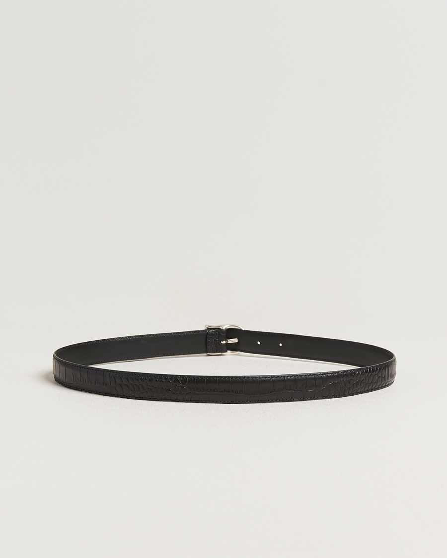 Hombres | Cinturones | Anderson's | Embossed 2,5cm Lether Belt Black