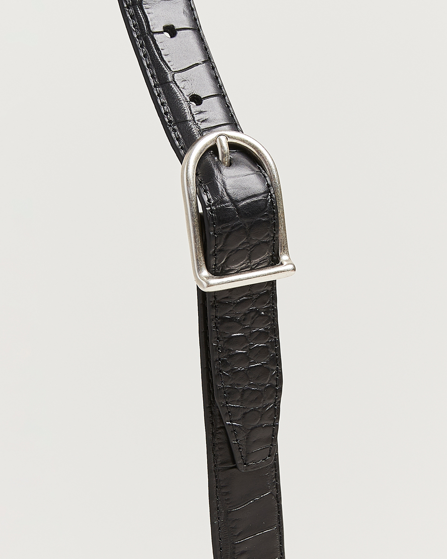 Hombres | Cinturones | Anderson's | Embossed 2,5cm Lether Belt Black