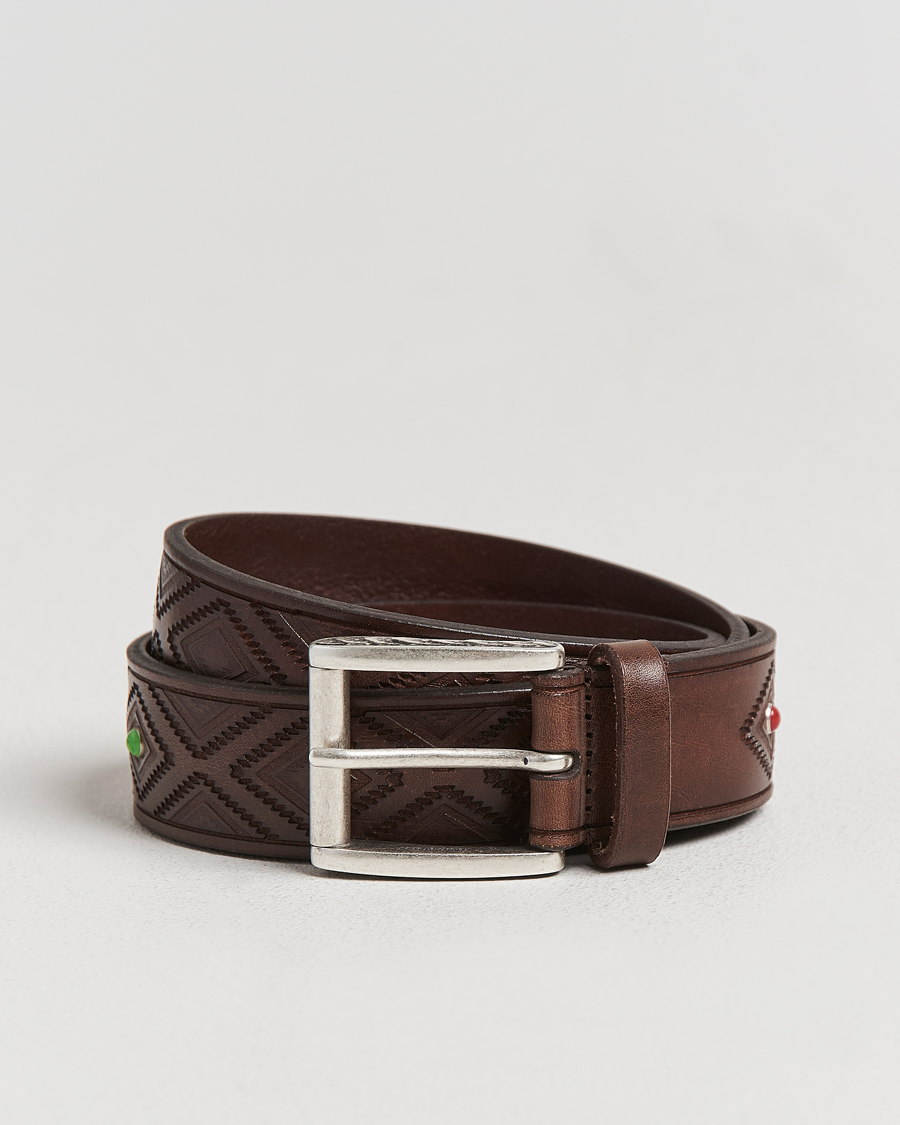 Hombres | Cinturones | Anderson's | Diamond Pattern Western 3,5cm Belt Brown