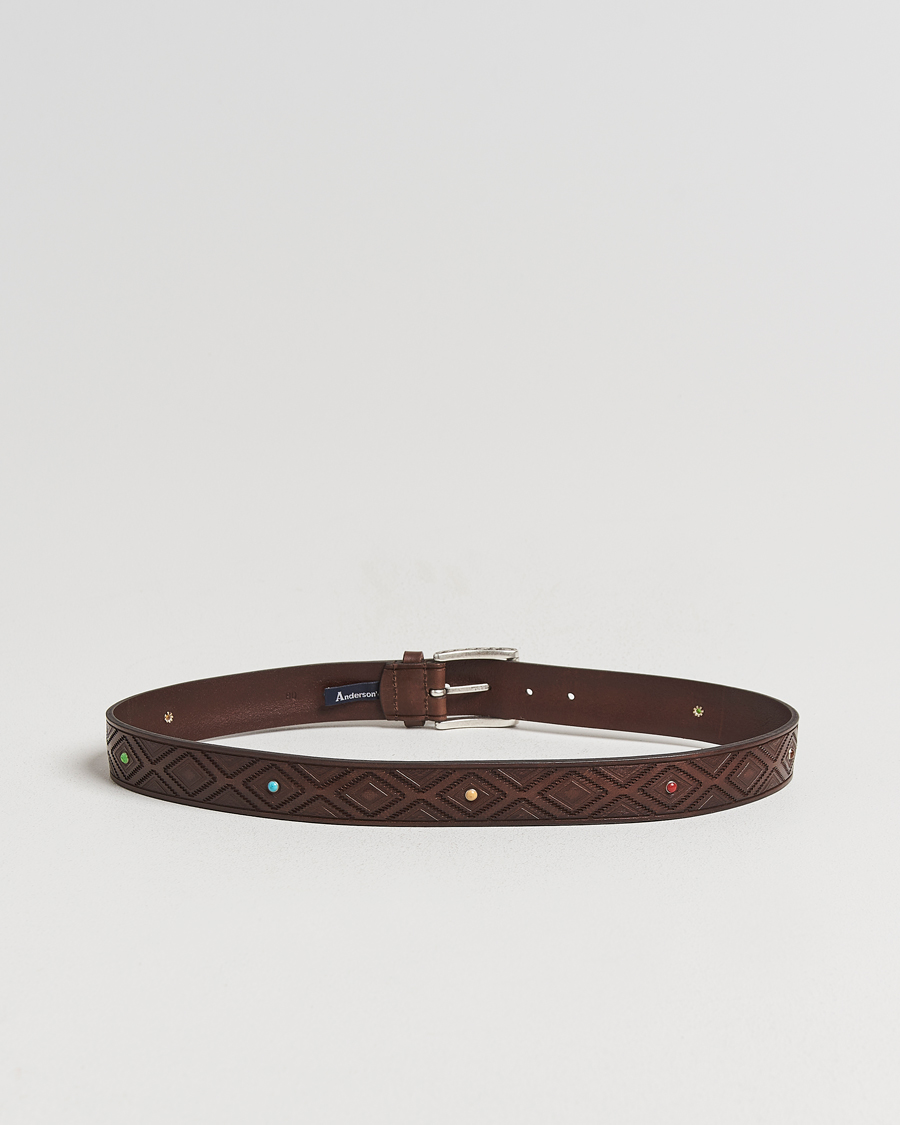 Hombres | Cinturones | Anderson's | Diamond Pattern Western 3,5cm Belt Brown
