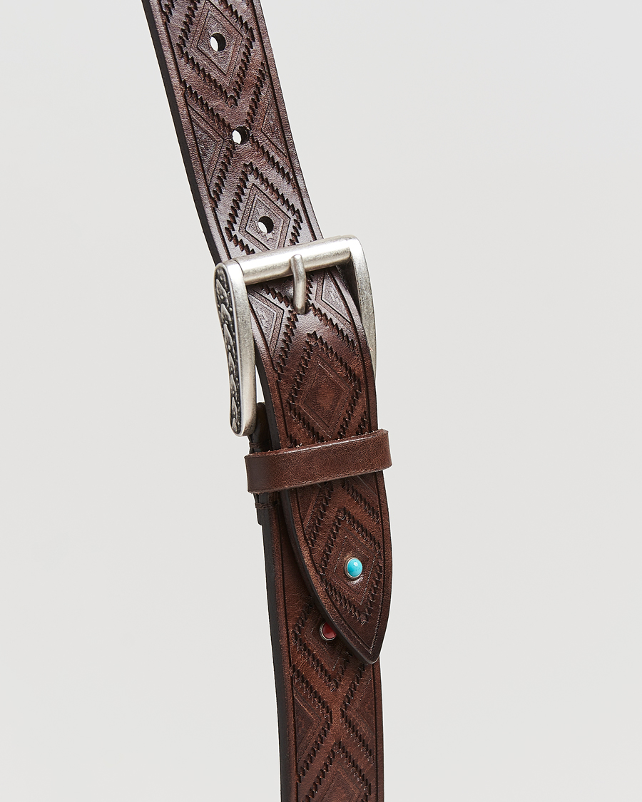 Hombres | Cinturones | Anderson's | Diamond Pattern Western 3,5cm Belt Brown