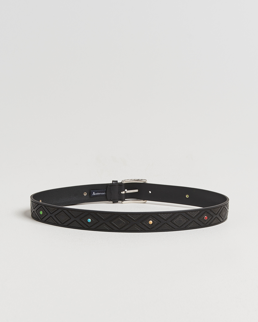 Hombres | Cinturones | Anderson's | Diamond Pattern Western 3,5cm Belt Black