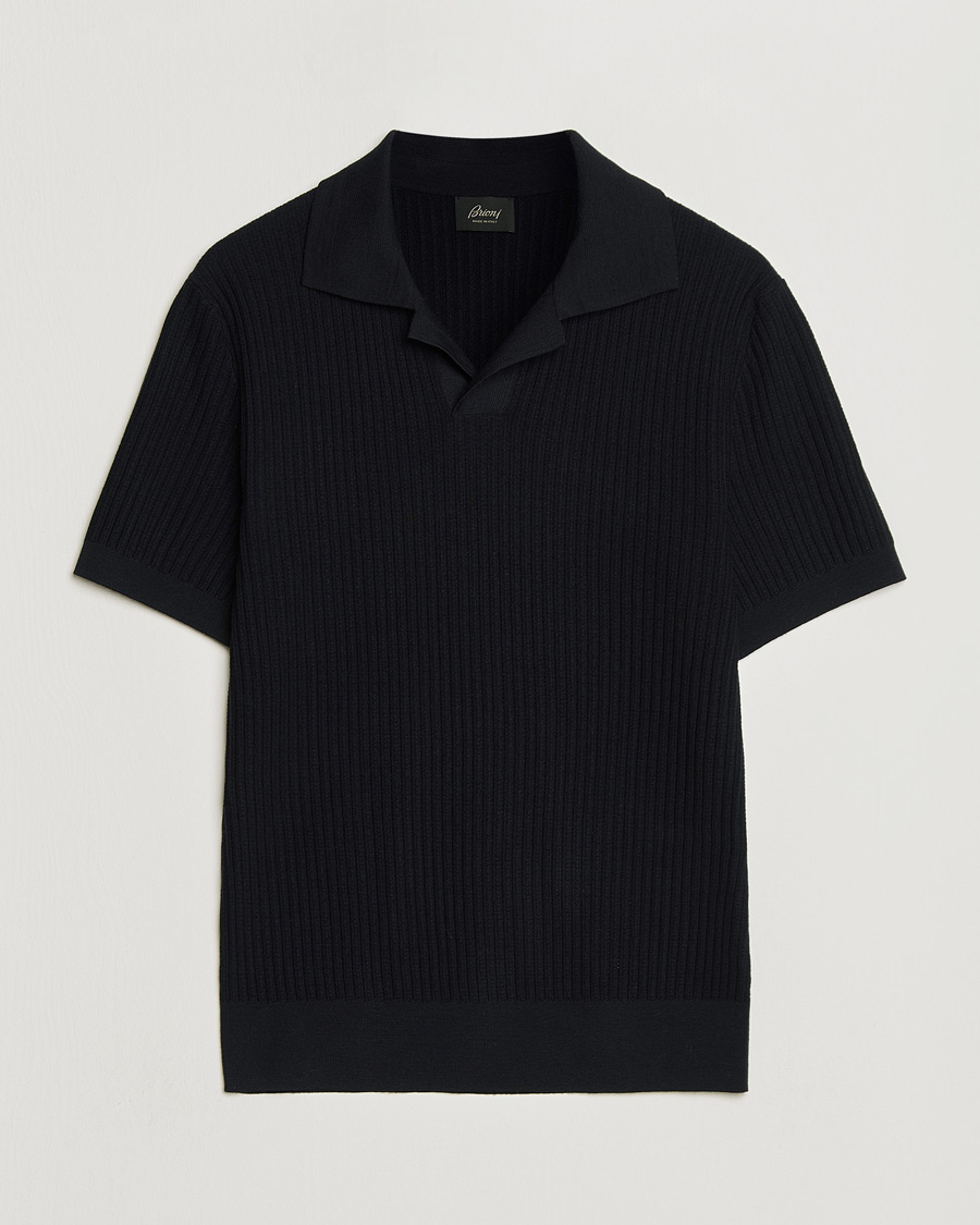 Hombres | Jerséis y prendas de punto | Brioni | Knitted Rib Wool Polo Navy