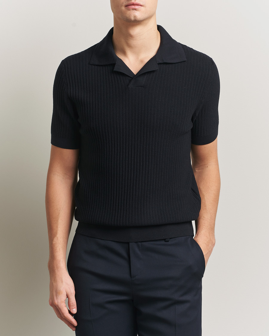 Hombres | Jerséis y prendas de punto | Brioni | Knitted Rib Wool Polo Navy