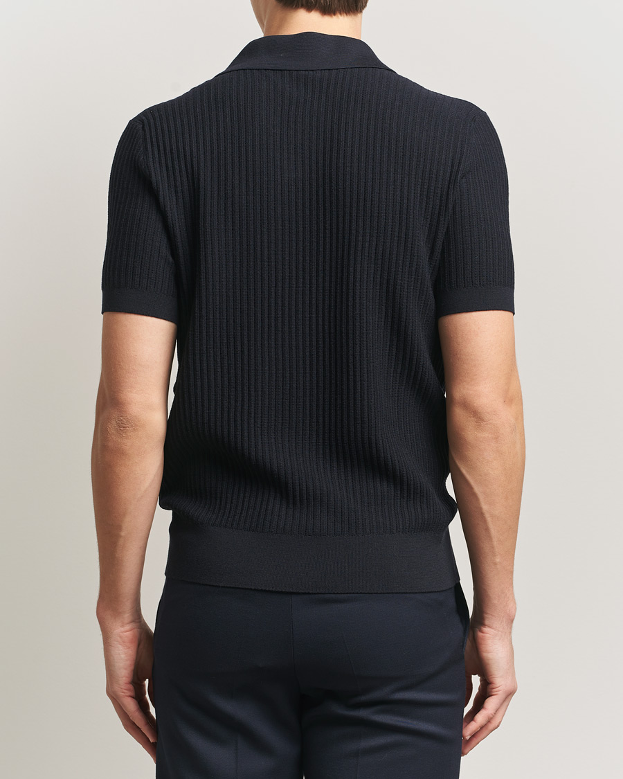 Hombres | Jerséis y prendas de punto | Brioni | Knitted Rib Wool Polo Navy