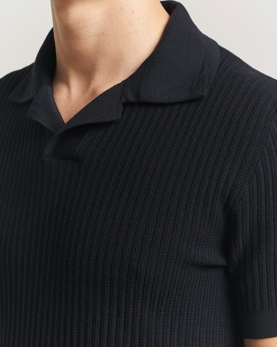 Hombres | Jerséis y prendas de punto | Brioni | Knitted Rib Wool Polo Navy