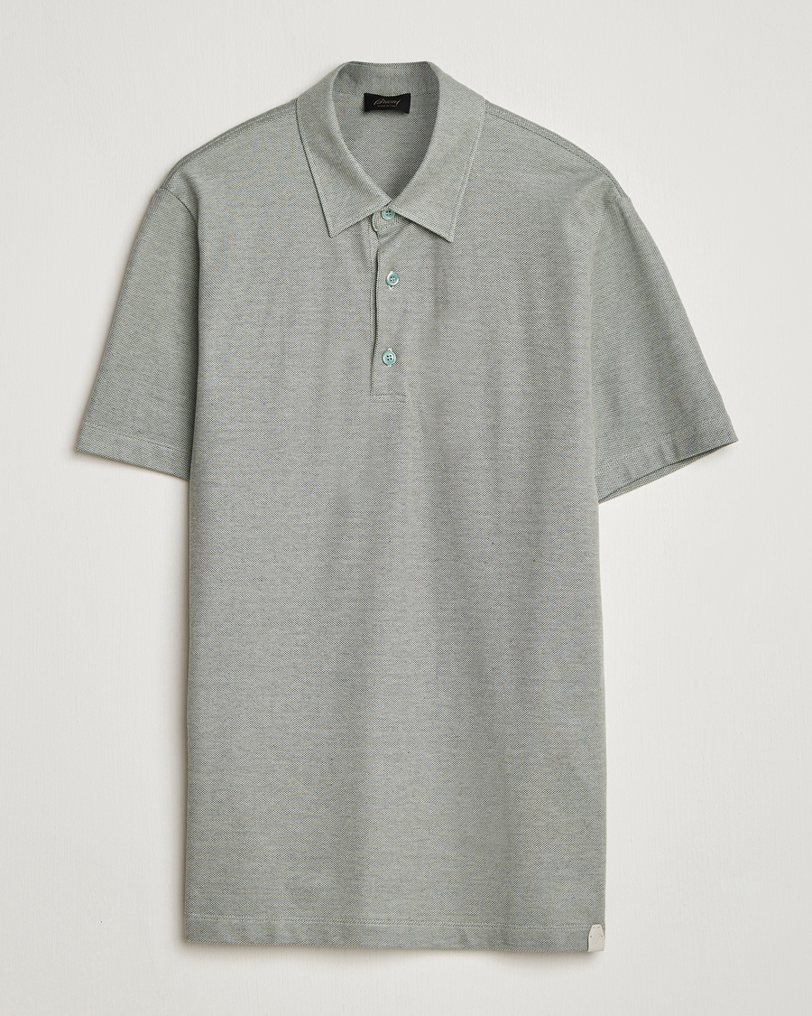 Hombres | Polos | Brioni | Short Sleeve Cotton Piquet Polo  Light Green