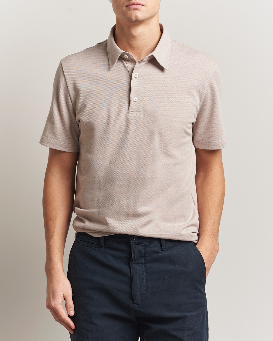 Hombres | Polos | Brioni | Short Sleeve Cotton Piquet Polo Beige