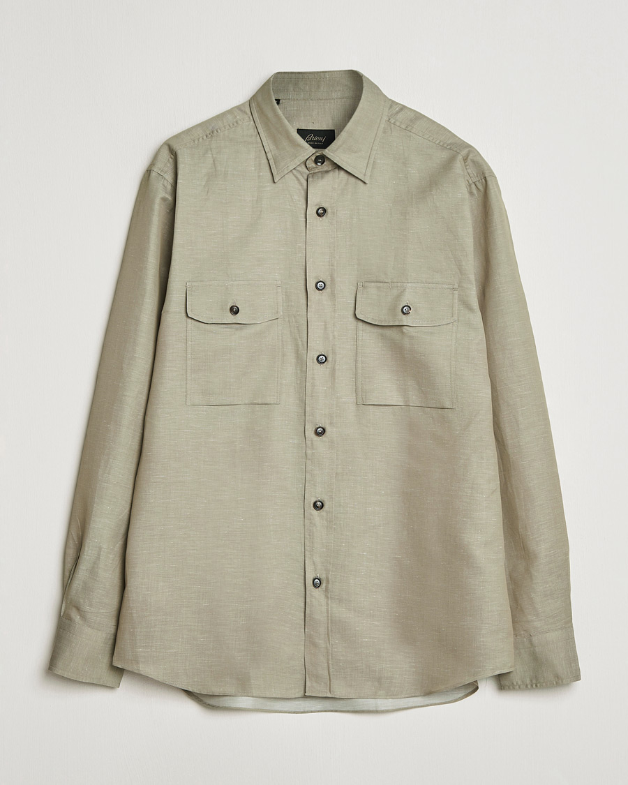 Hombres | Camisas | Brioni | Cotton/Linen Overshirt Olive