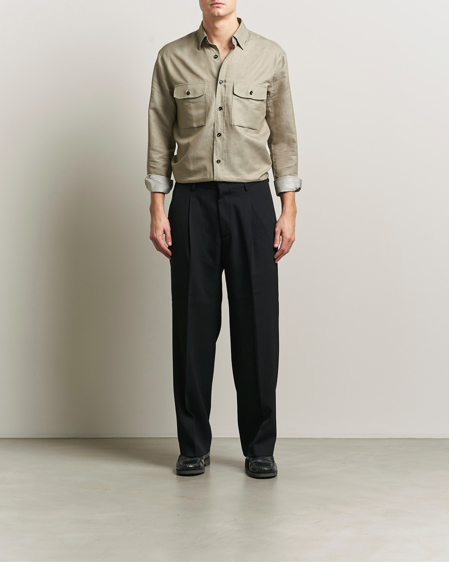 Hombres | Camisas | Brioni | Cotton/Linen Overshirt Olive