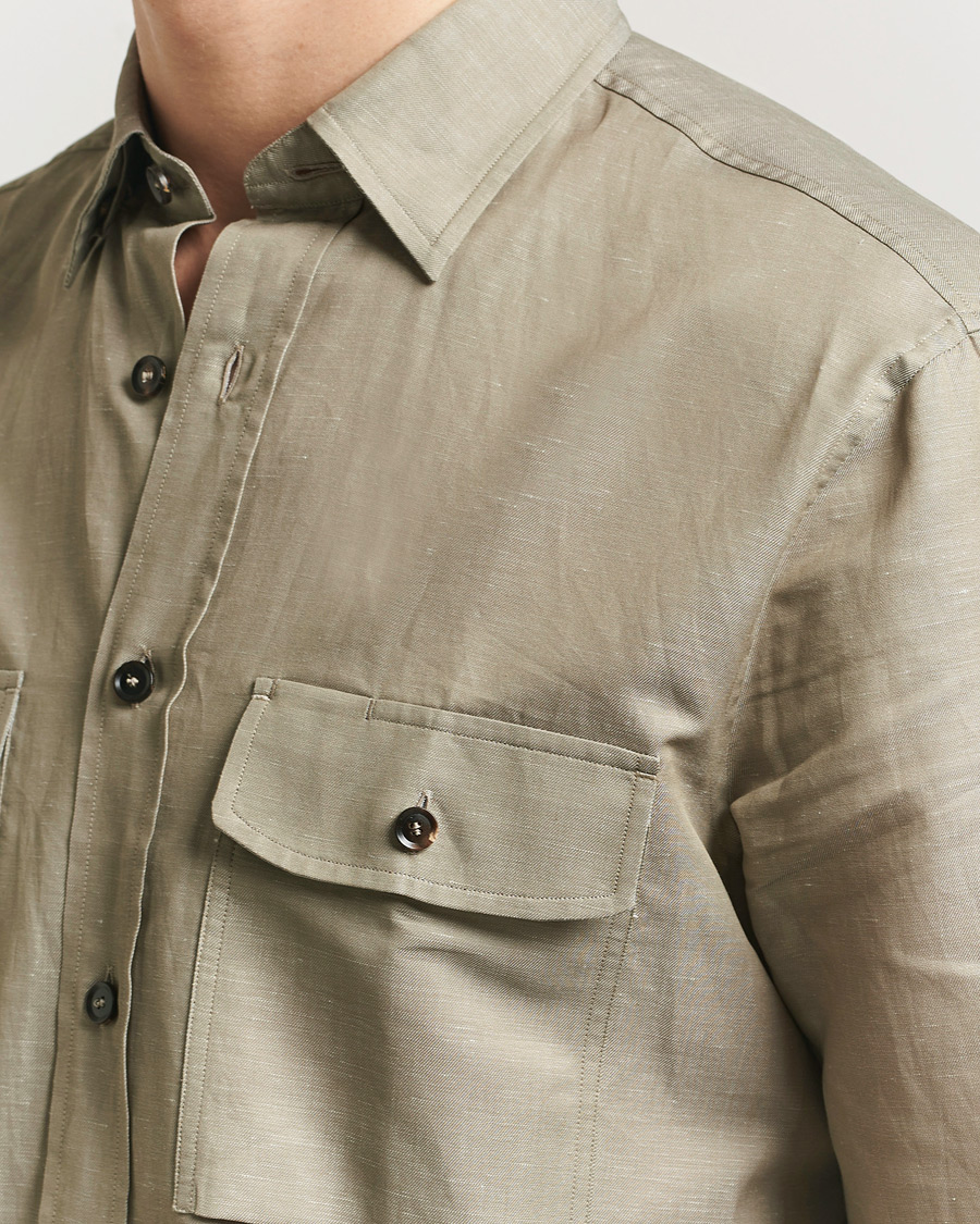 Hombres | Camisas | Brioni | Cotton/Linen Overshirt Olive