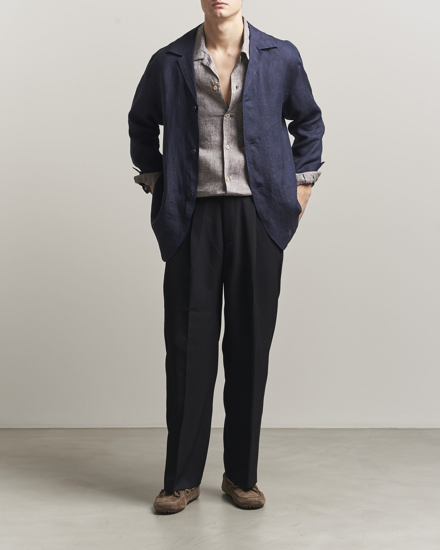 Hombres | Camisas | Brioni | Linen Shirt Blazer Navy