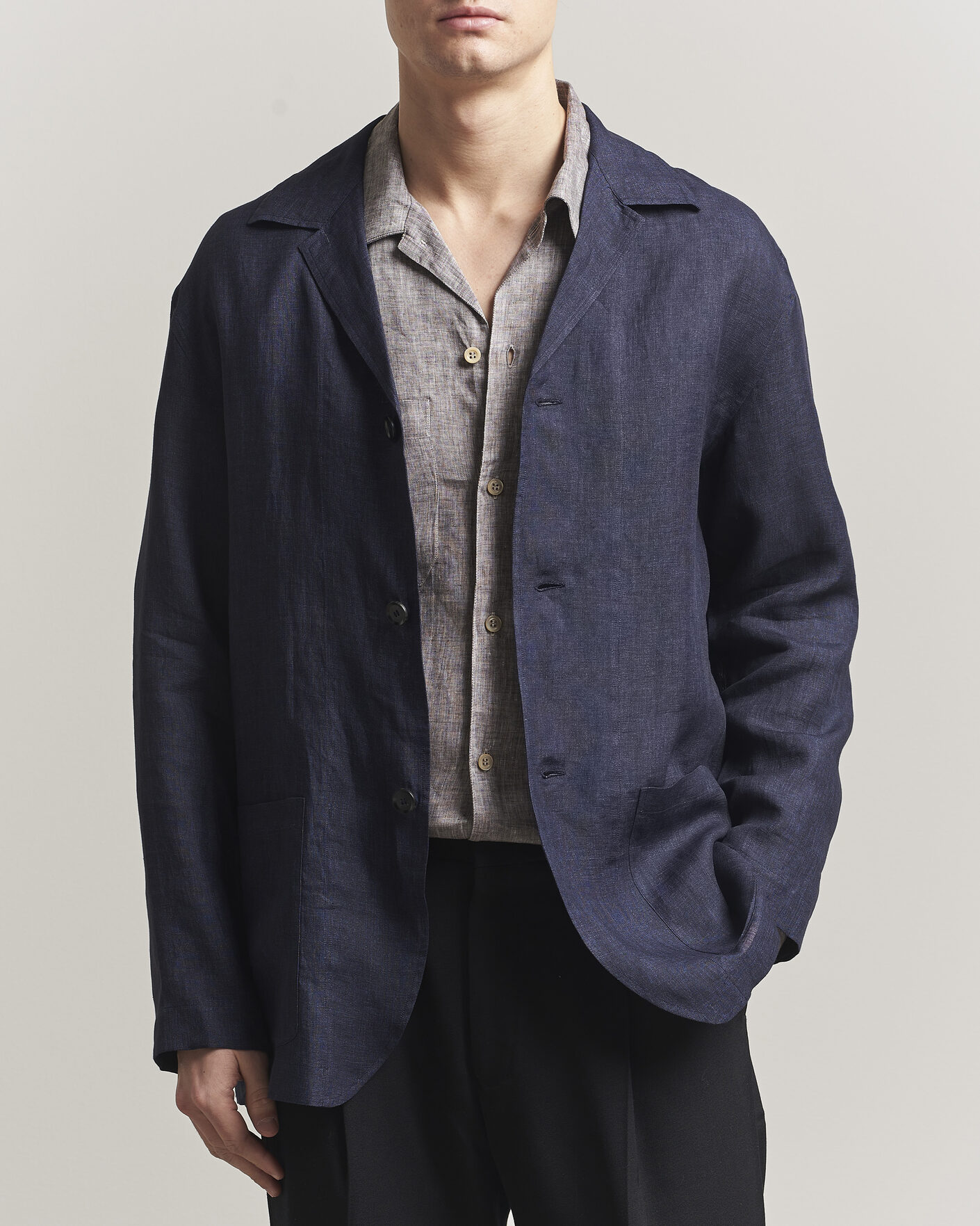 Hombres | Camisas | Brioni | Linen Shirt Blazer Navy