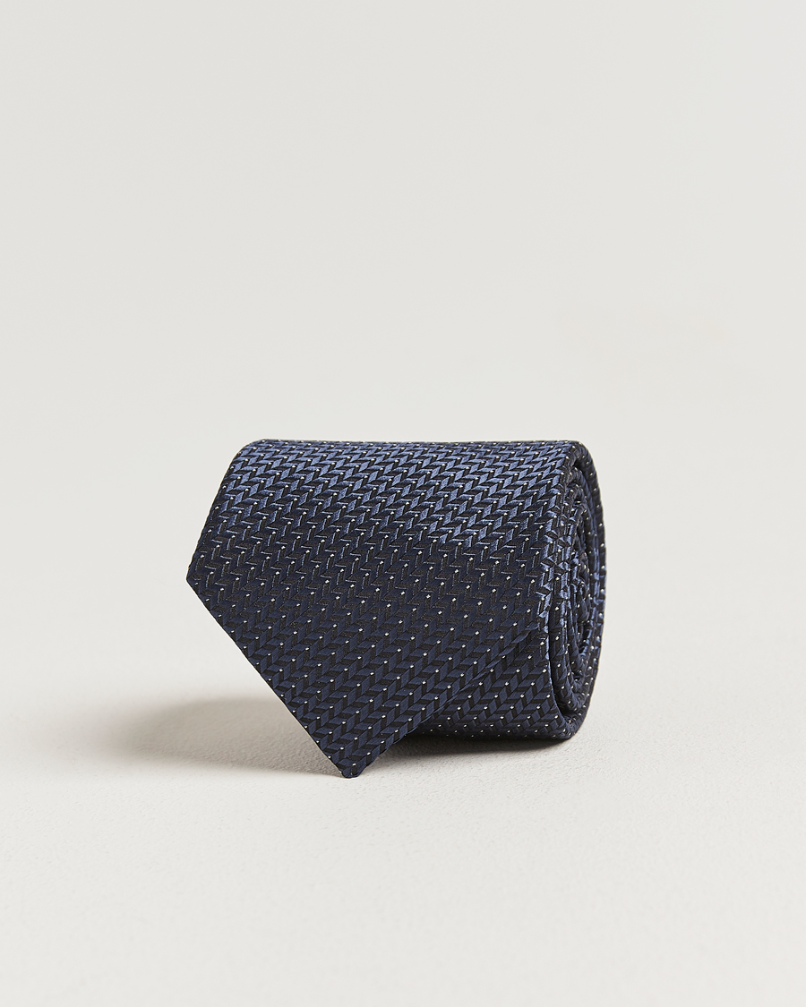 Hombres | Corbatas | Brioni | Jacquard Herringbone Silk Tie Navy