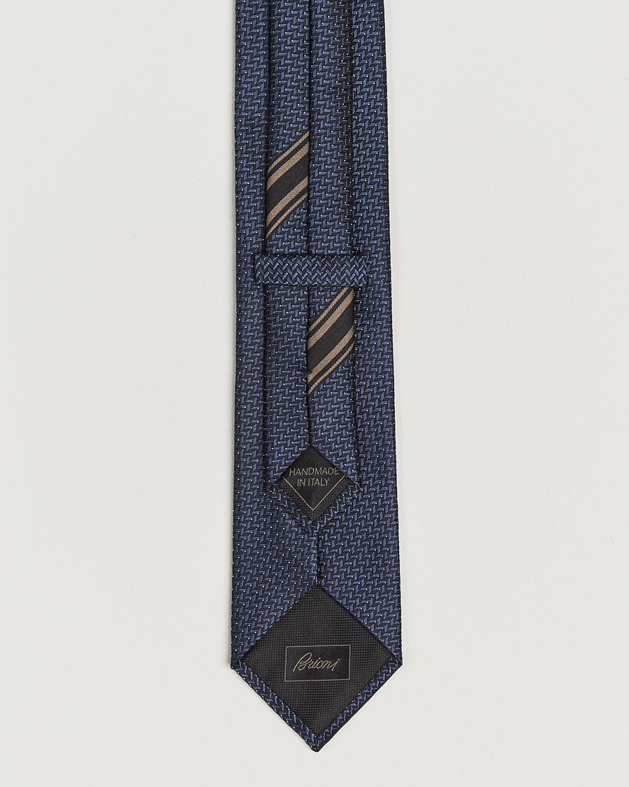 Hombres | Corbatas | Brioni | Jacquard Herringbone Silk Tie Navy