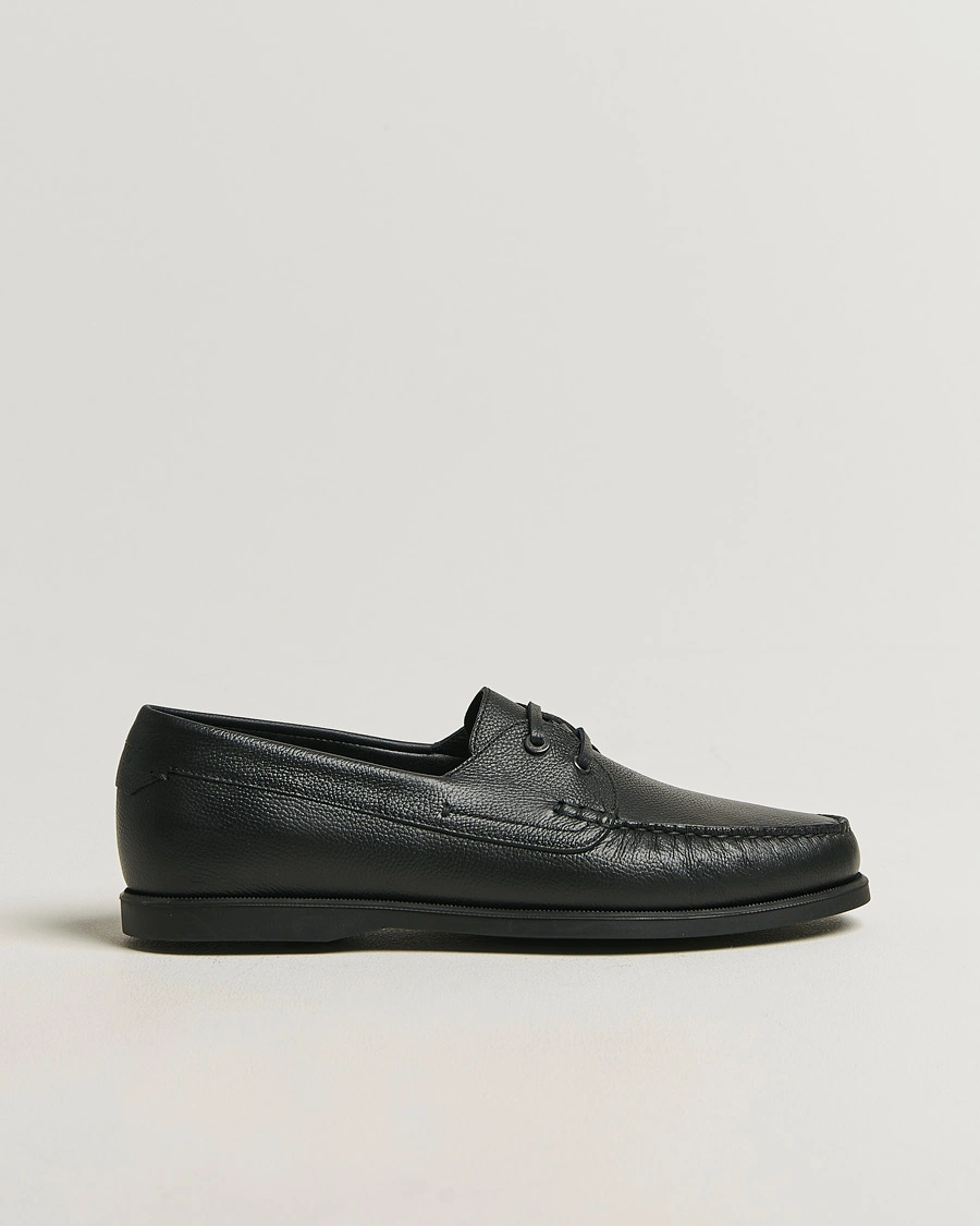 Hombres | Zapatos náuticos | Brioni | Grain Leather Boat Shoes Black Calf