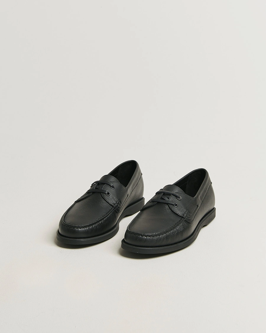 Hombres | Zapatos náuticos | Brioni | Grain Leather Boat Shoes Black Calf