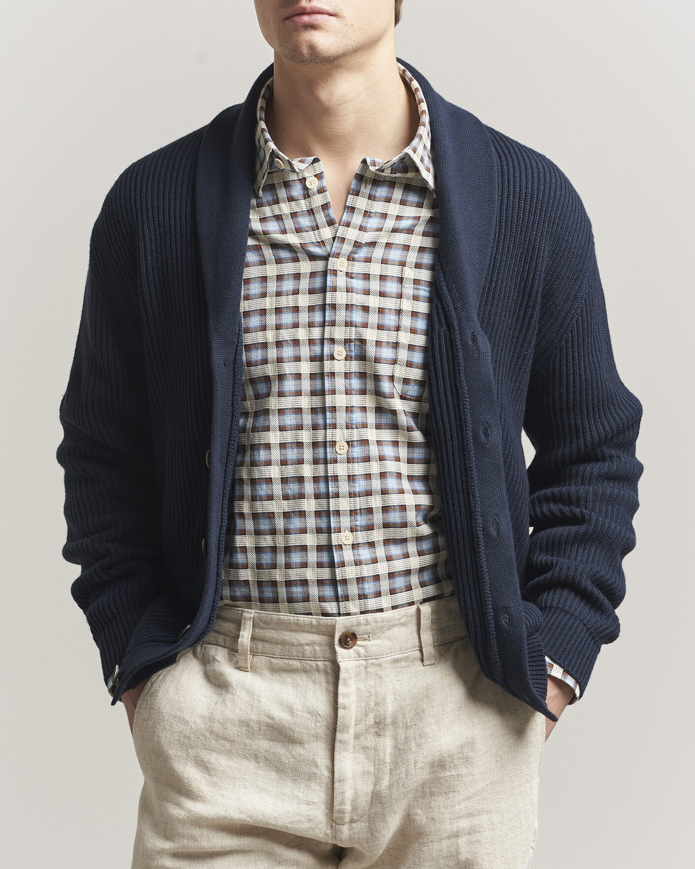 Hombres | Jerséis y prendas de punto | Altea | Cotton/Cashmere Shawl Cardigan Navy