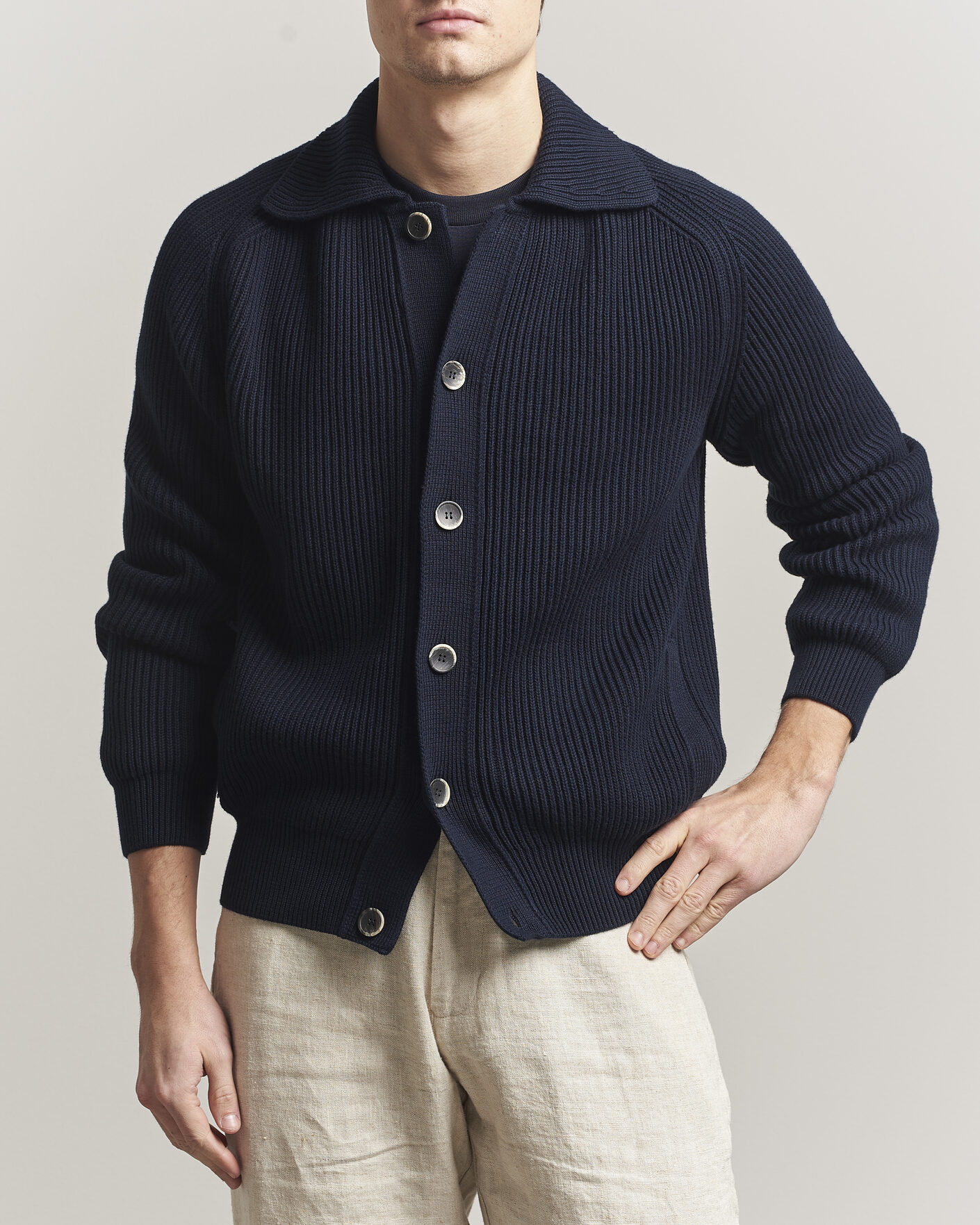 Hombres | Jerséis y prendas de punto | Altea | Cotton Rib Cardigan Jacket Navy