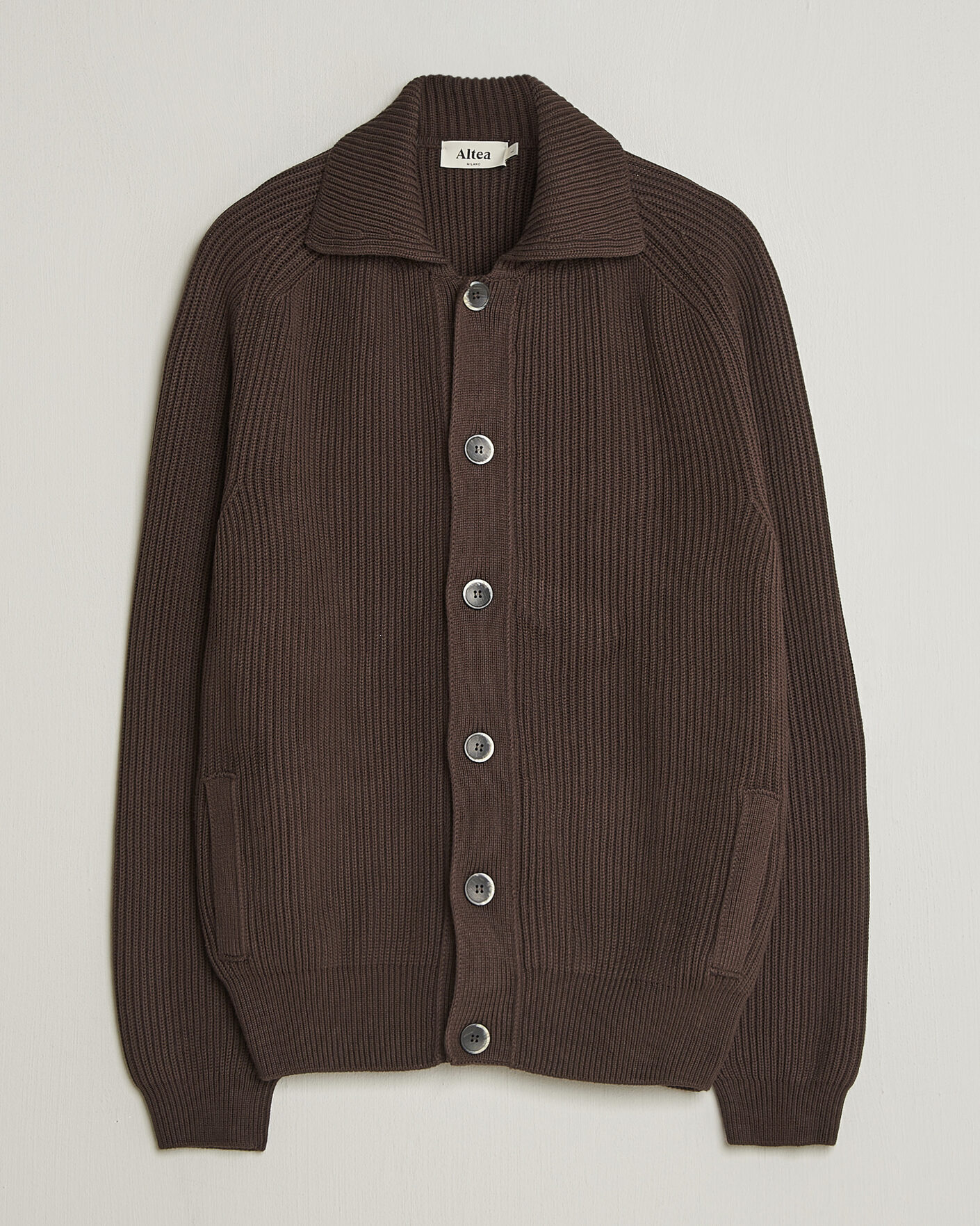 Hombres | Jerséis y prendas de punto | Altea | Cotton Rib Cardigan Jacket Dark Brown