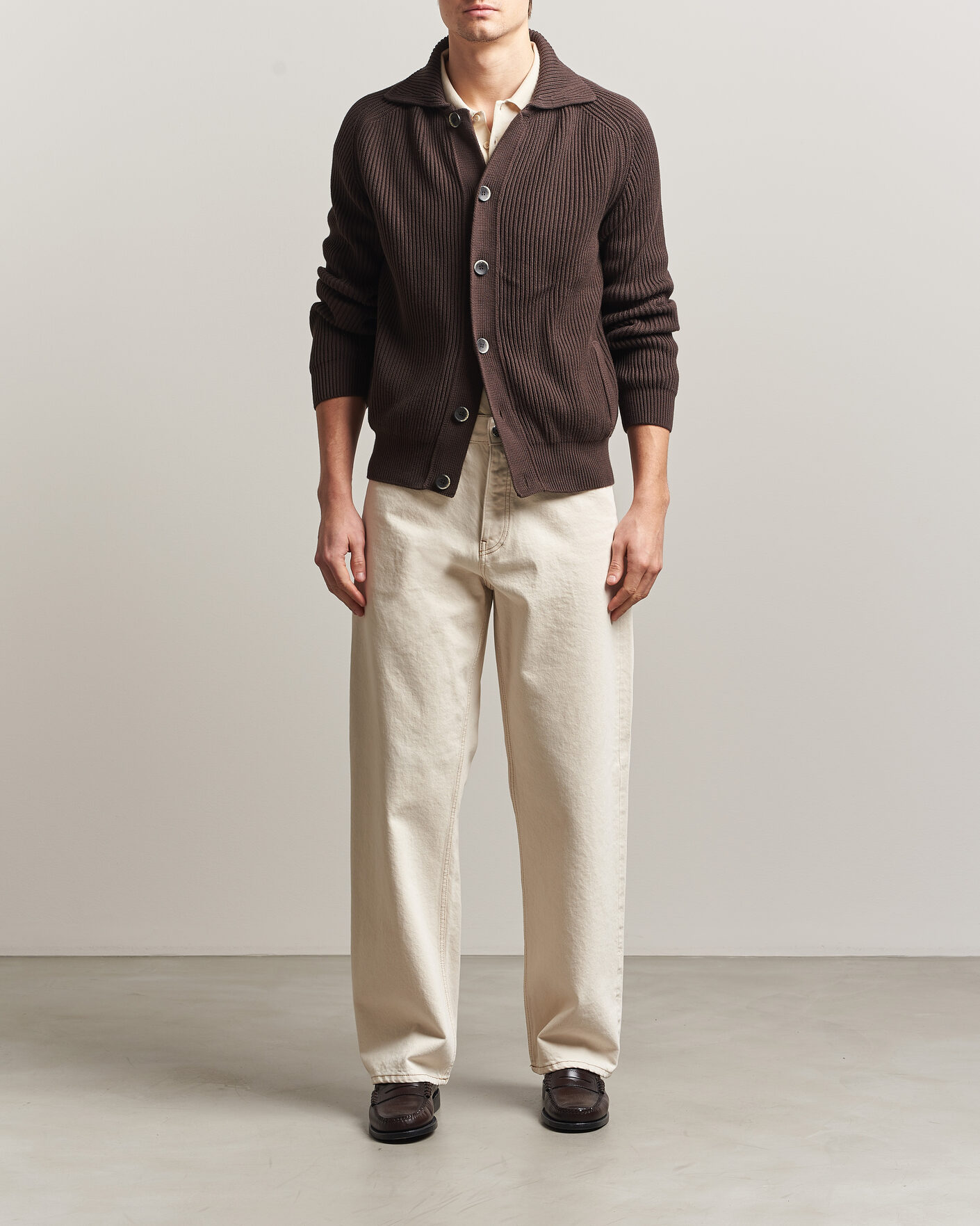 Hombres | Jerséis y prendas de punto | Altea | Cotton Rib Cardigan Jacket Dark Brown