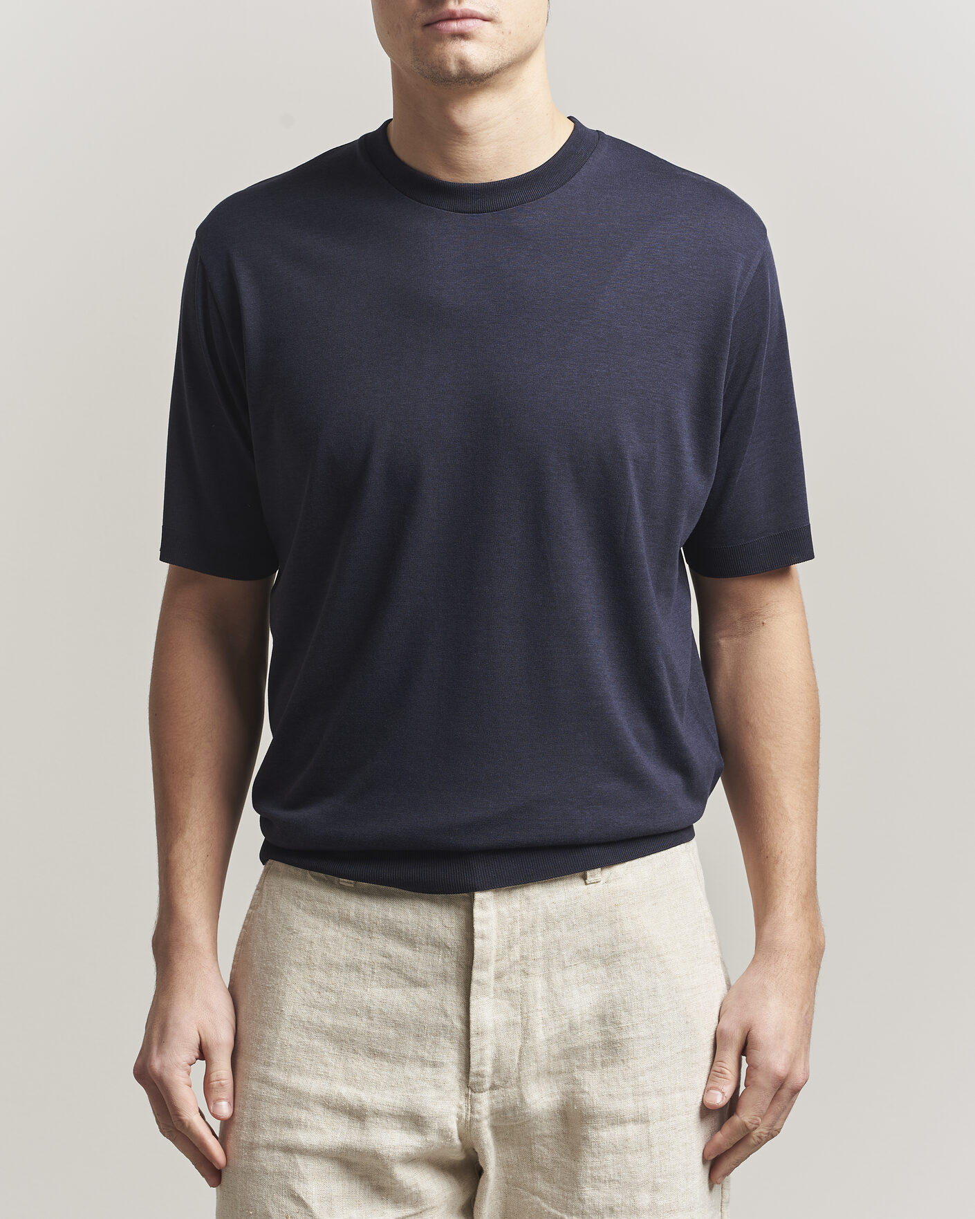 Hombres | Camisetas | Altea | Cotton/Stretch Knitted T-Shirt Navy