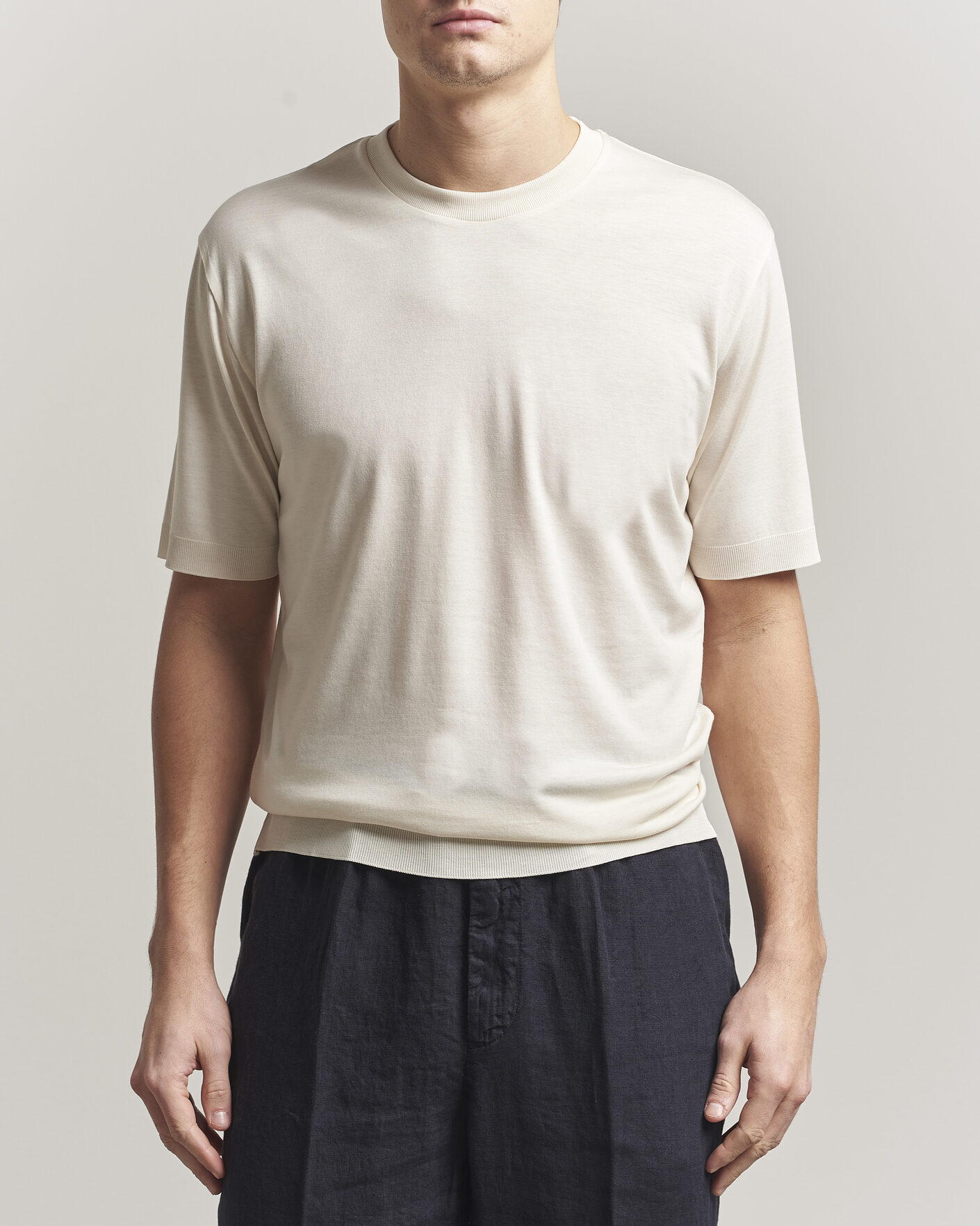 Hombres | Camisetas | Altea | Cotton/Stretch Knitted T-Shirt Off White