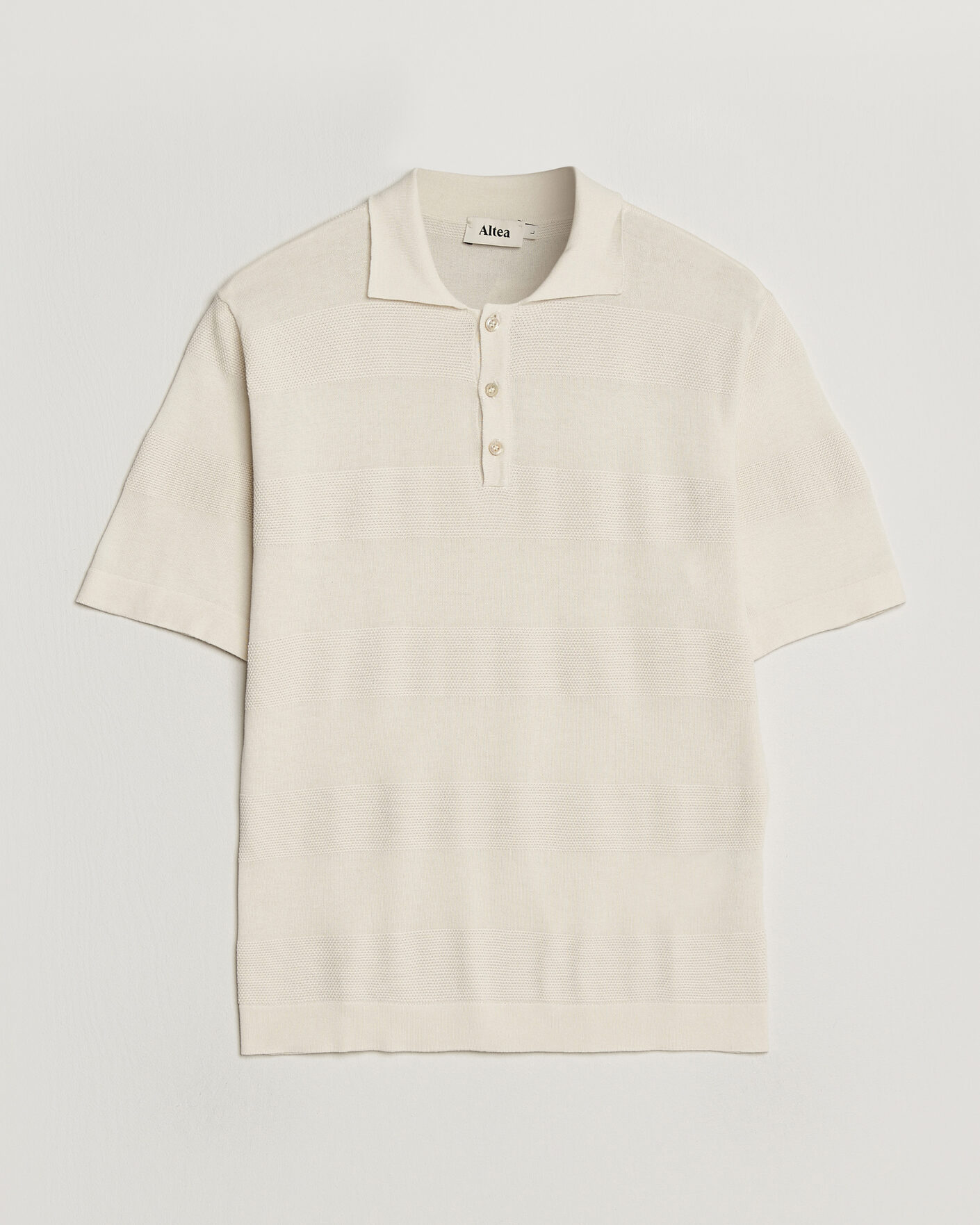 Hombres | Polos | Altea | Block Stripe Knitted Polo Off White