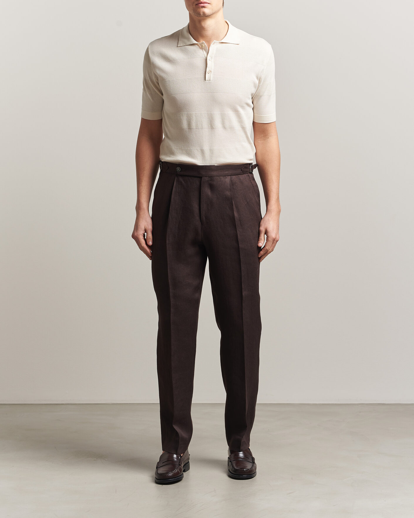 Hombres | Polos | Altea | Block Stripe Knitted Polo Off White