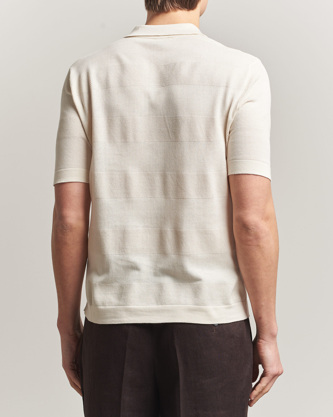 Hombres | Polos | Altea | Block Stripe Knitted Polo Off White