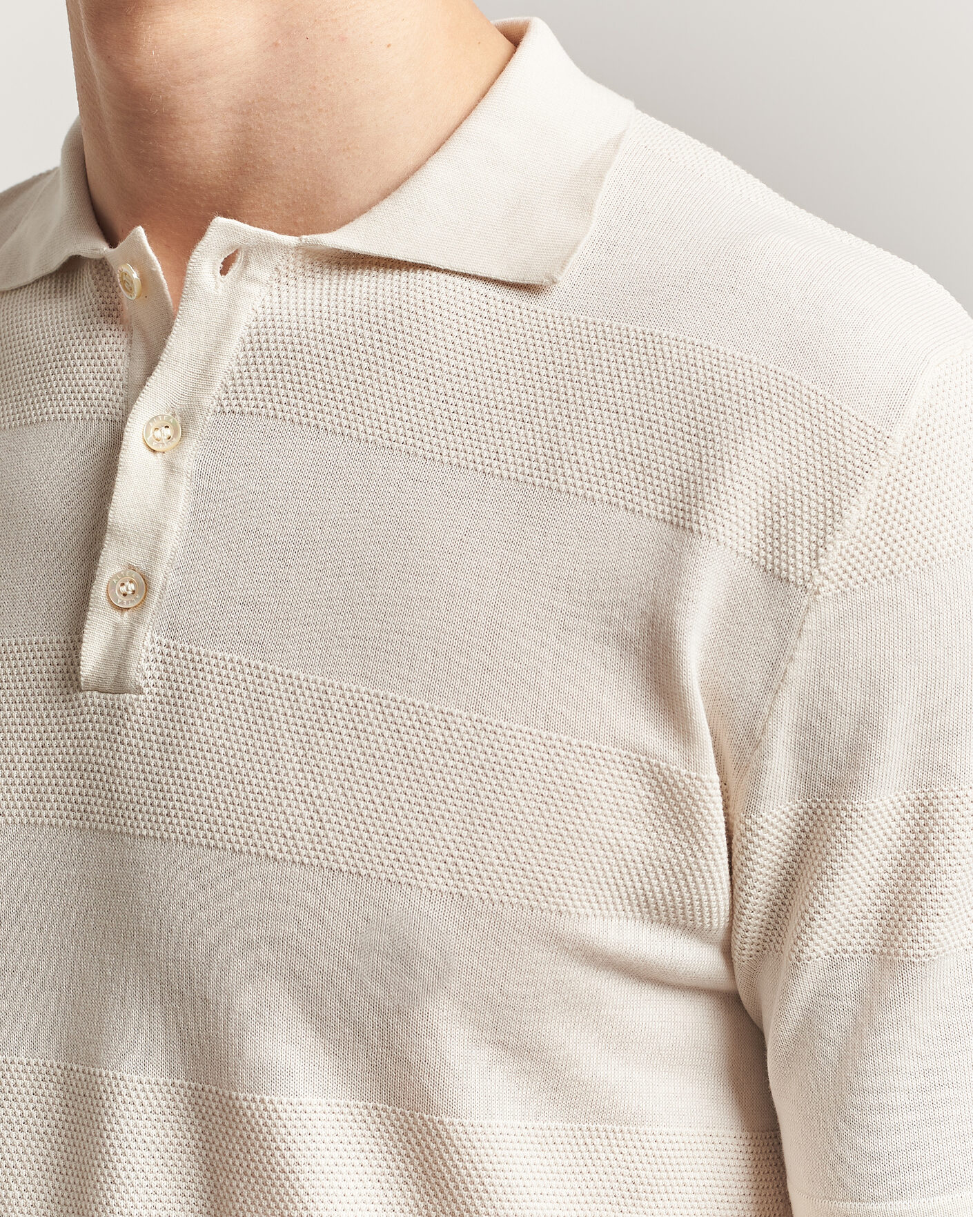 Hombres | Polos | Altea | Block Stripe Knitted Polo Off White