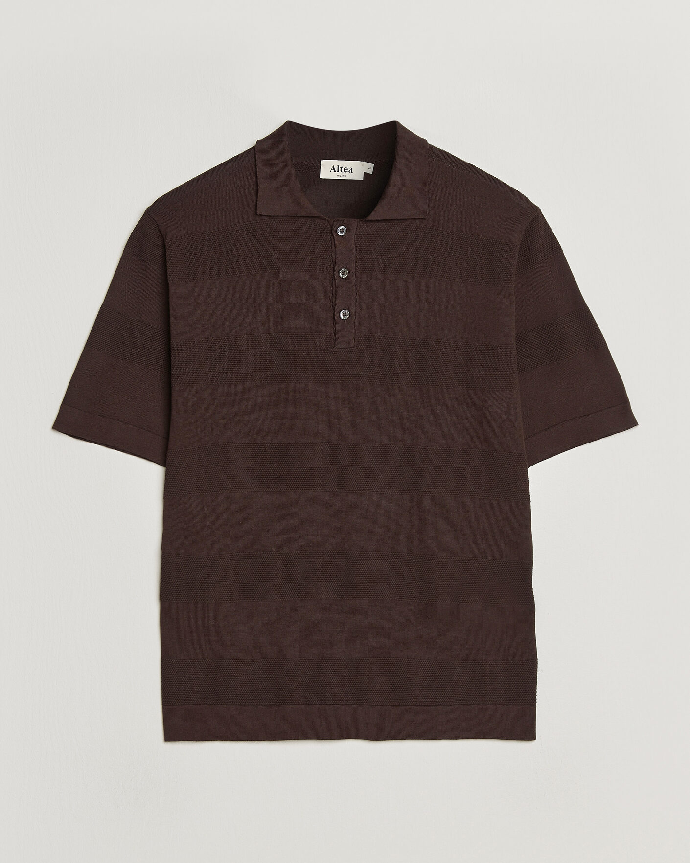 Hombres | Polos | Altea | Block Stripe Knitted Polo Dark Brown