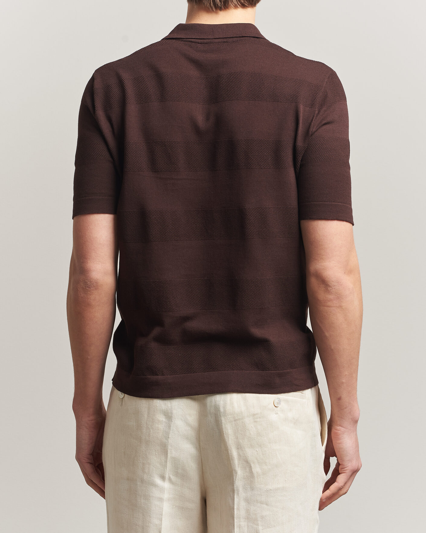 Hombres | Polos | Altea | Block Stripe Knitted Polo Dark Brown