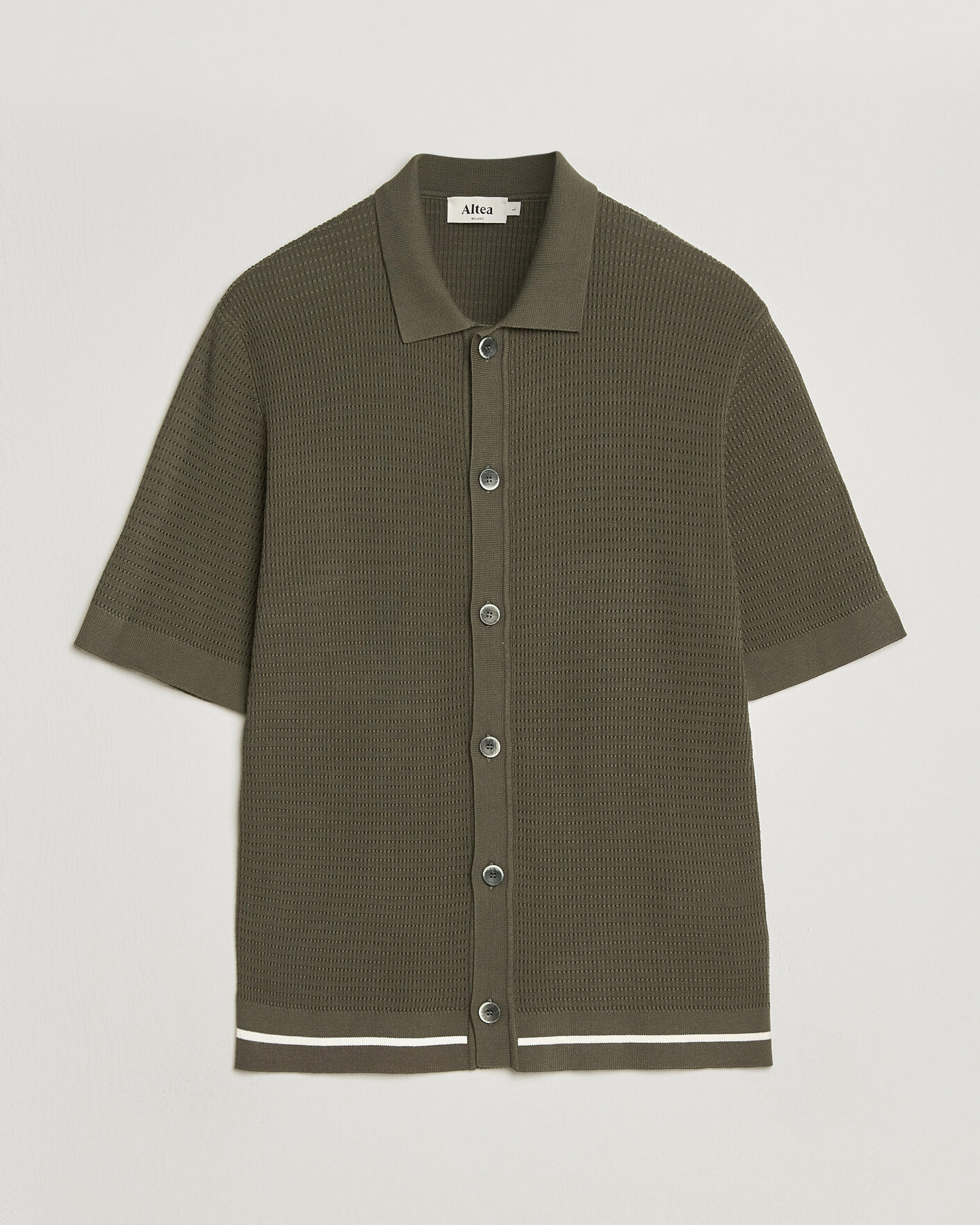 Hombres | Camisas | Altea | Bamboo Stitch Knitted Camp Shirt Dark Green