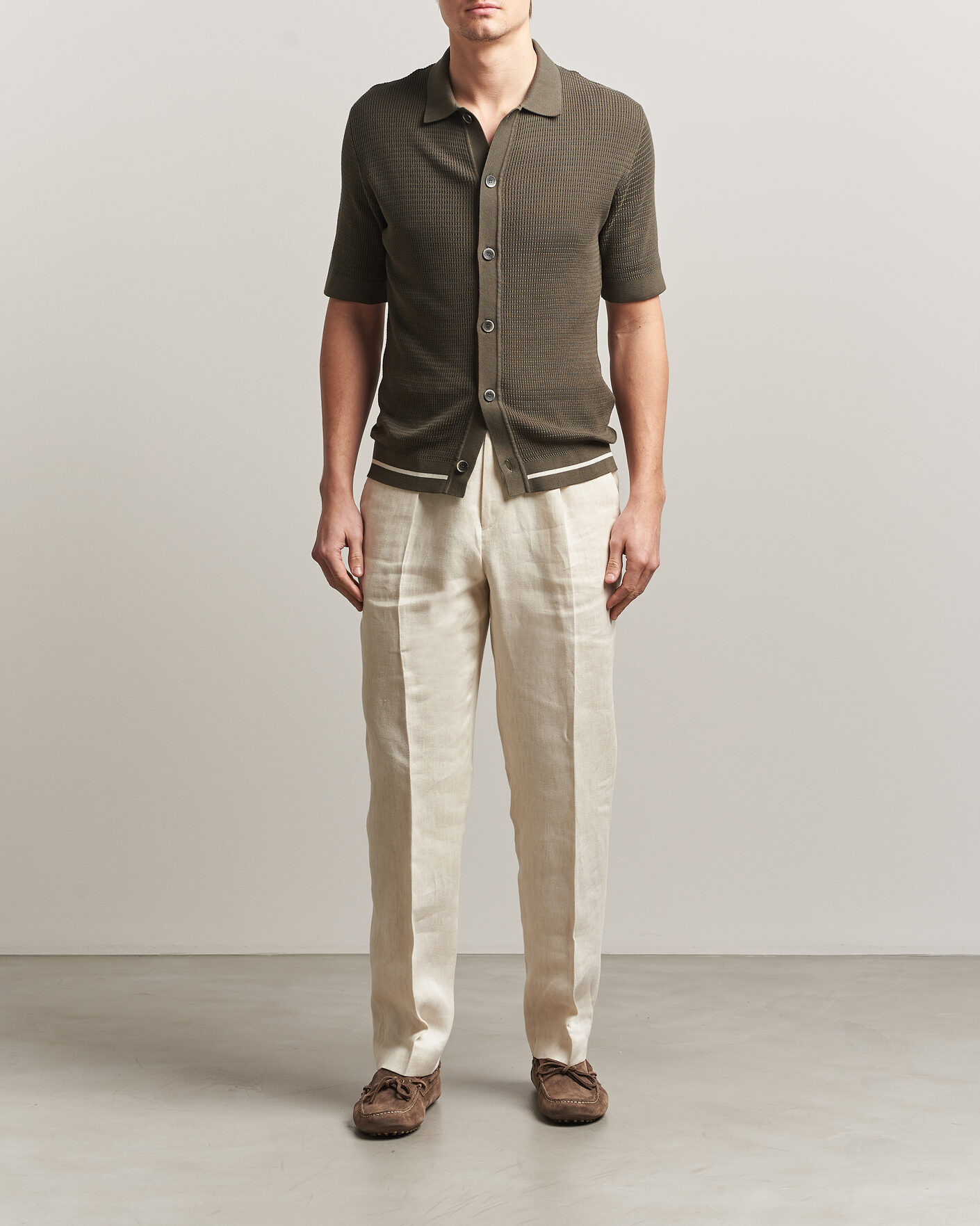 Hombres | Camisas | Altea | Bamboo Stitch Knitted Camp Shirt Dark Green