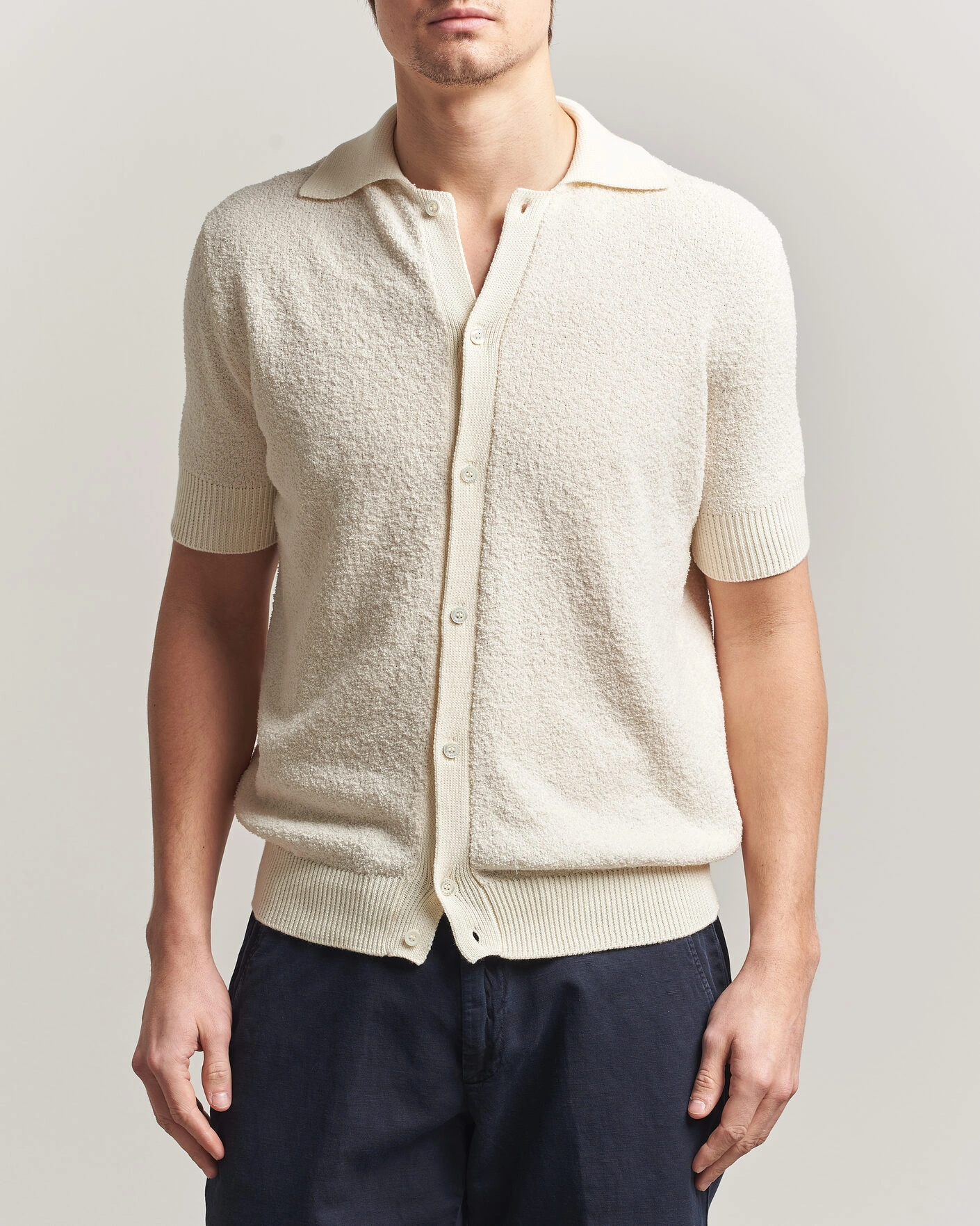 Hombres | Camisas | Altea | Soft Boucle Resort Shirt Off White