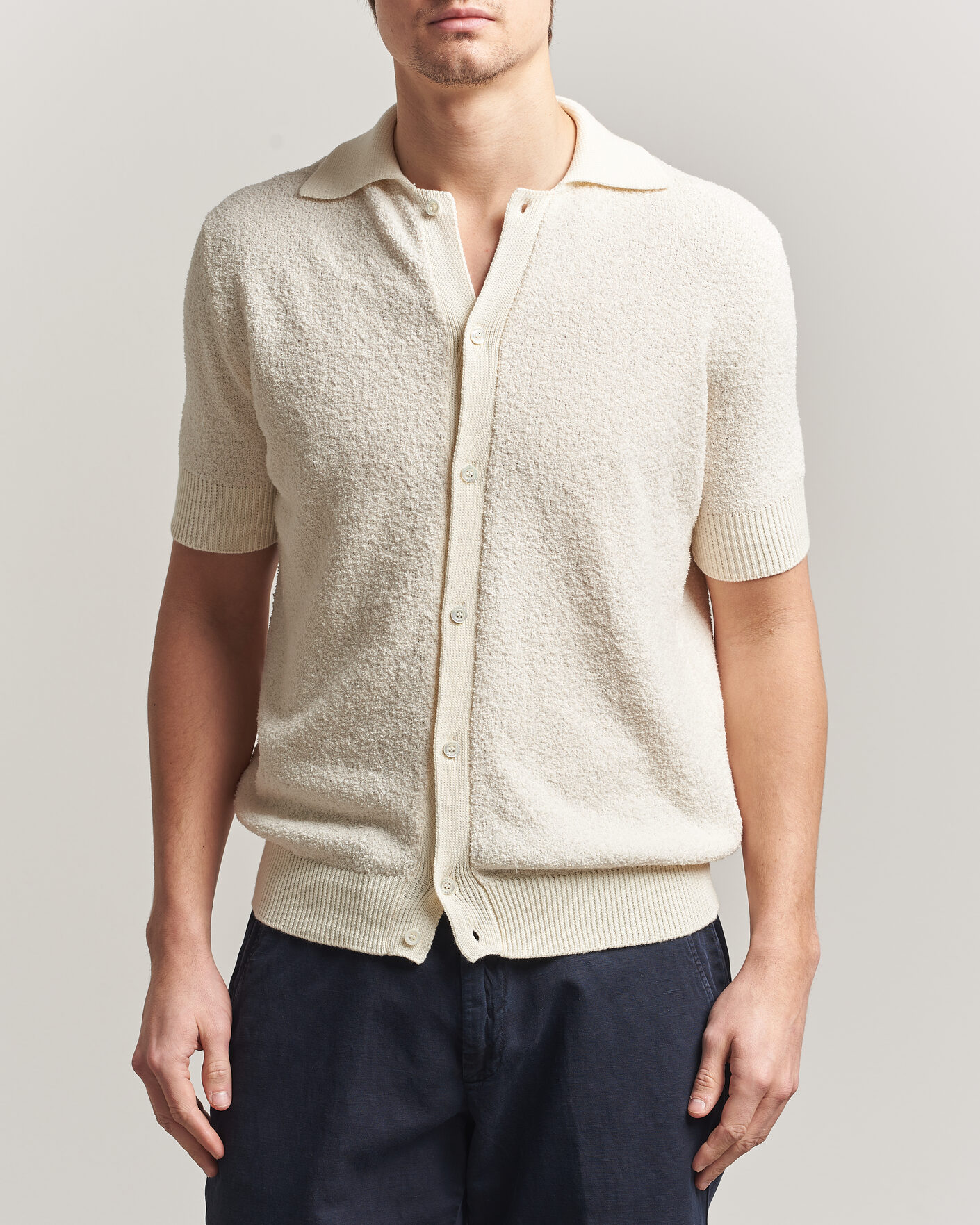 Hombres | Camisas | Altea | Soft Boucle Resort Shirt Off White