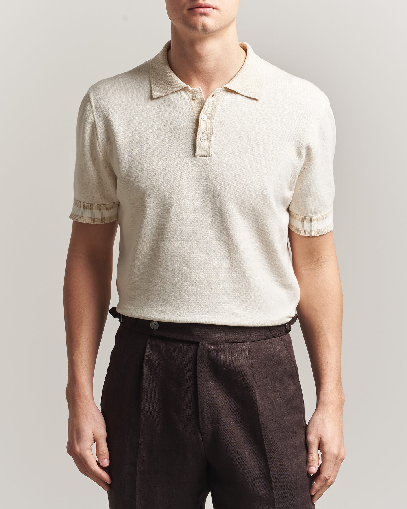 Hombres | Polos | Altea | Cotton/Linen Piquet Polo Off White